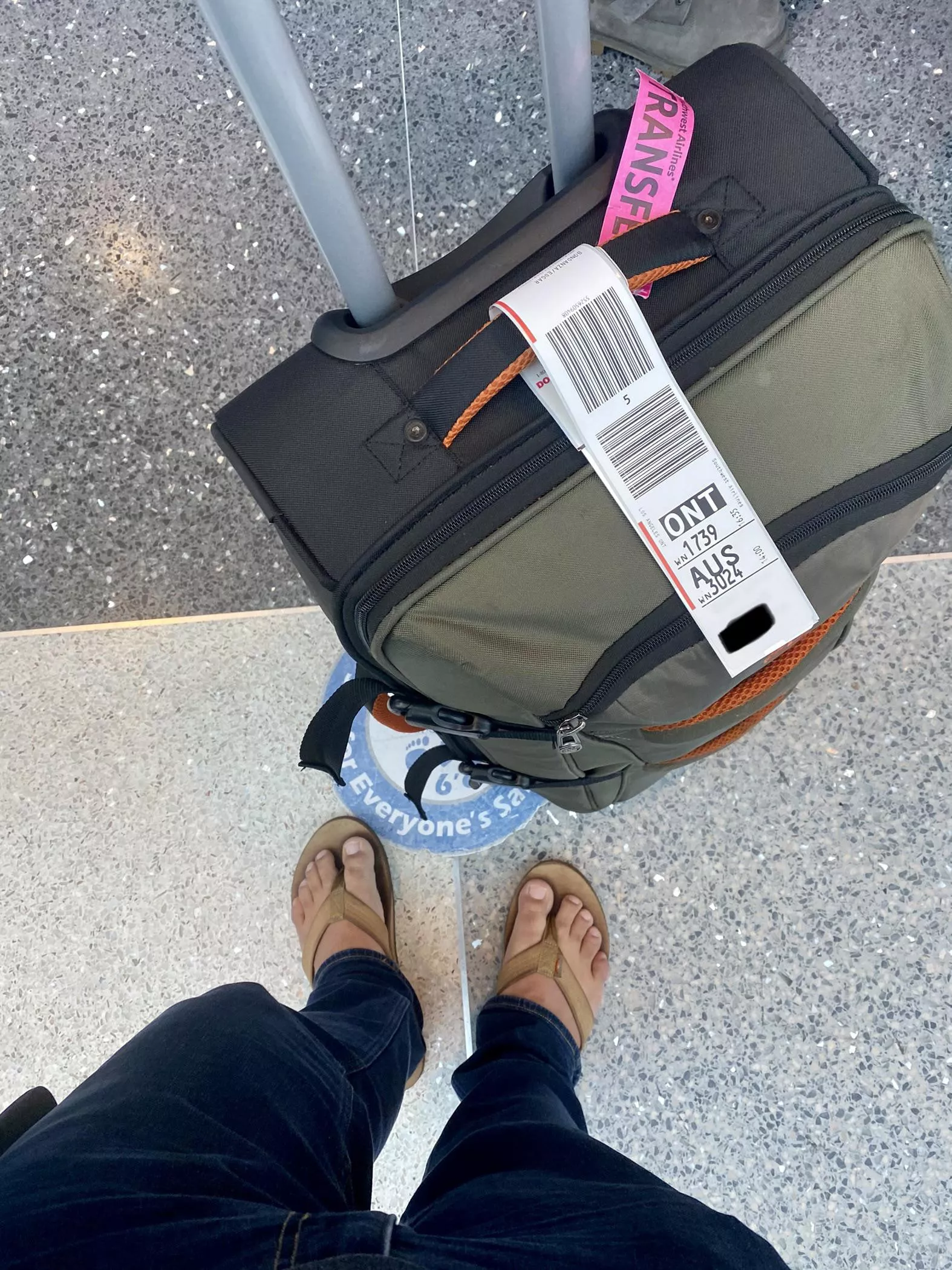 Traveling in my favorite flip flops.