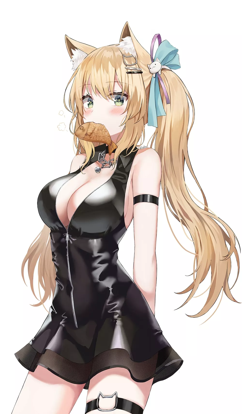 Twintailed neko in a leather dress