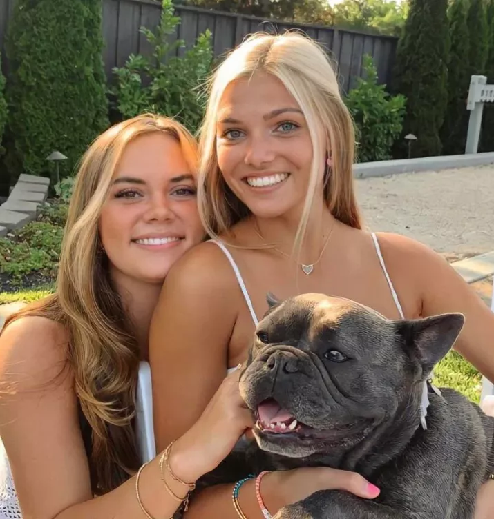 Two girls and dog