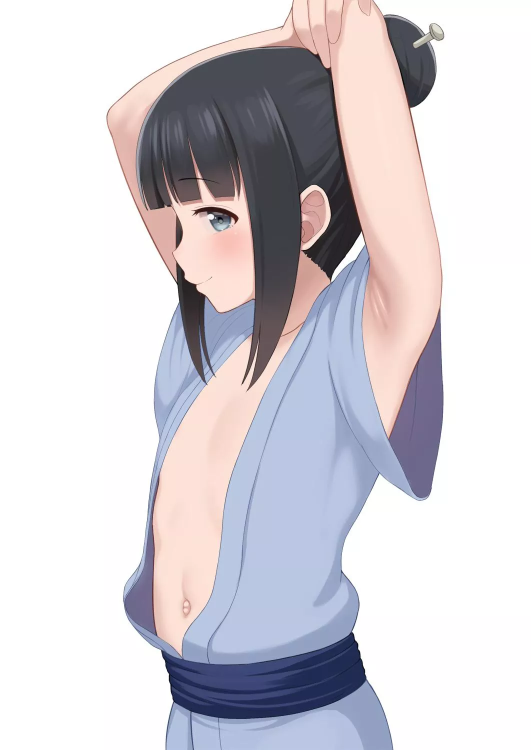 Tying up hair.