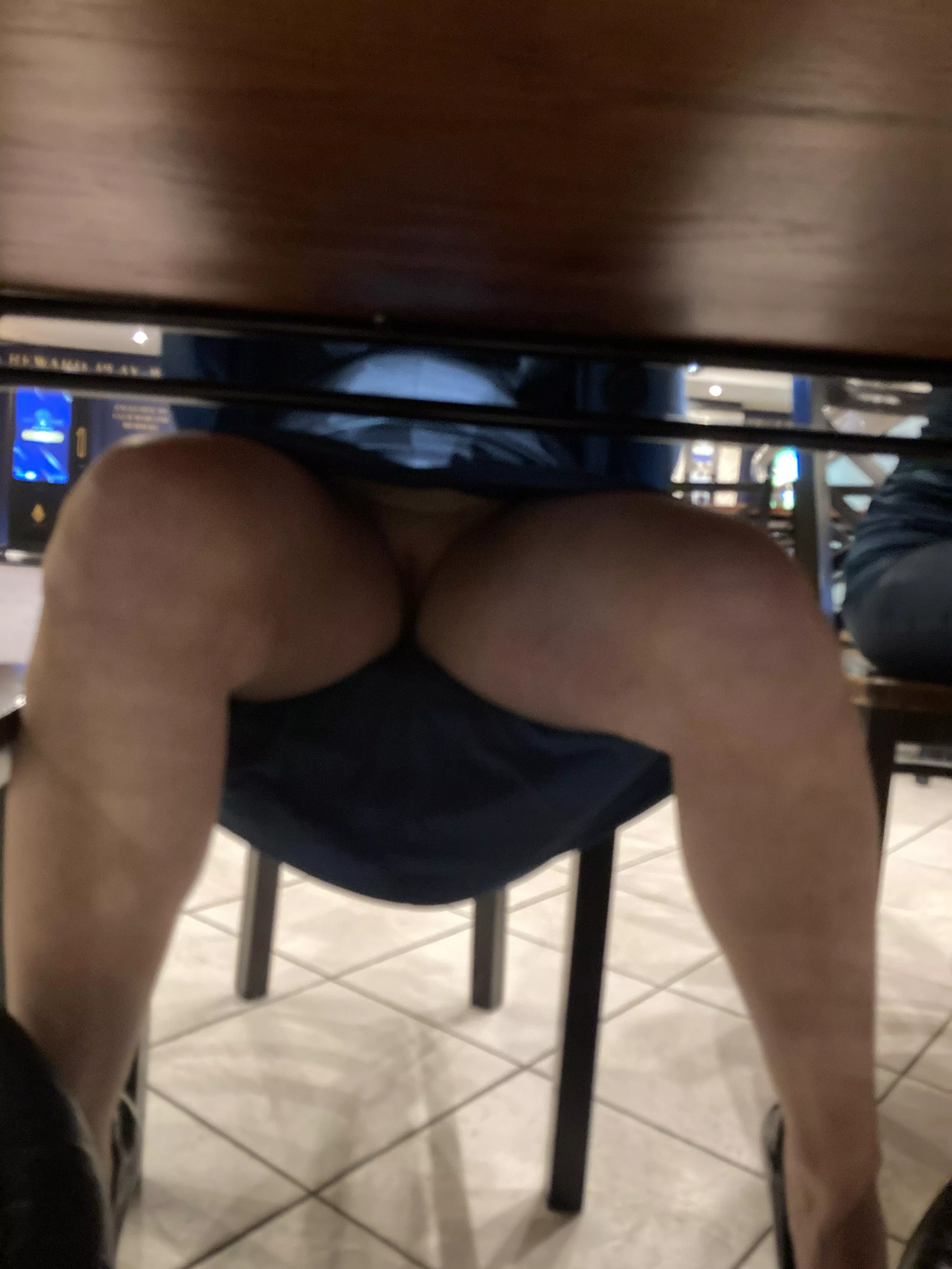 Under the table, up skirt