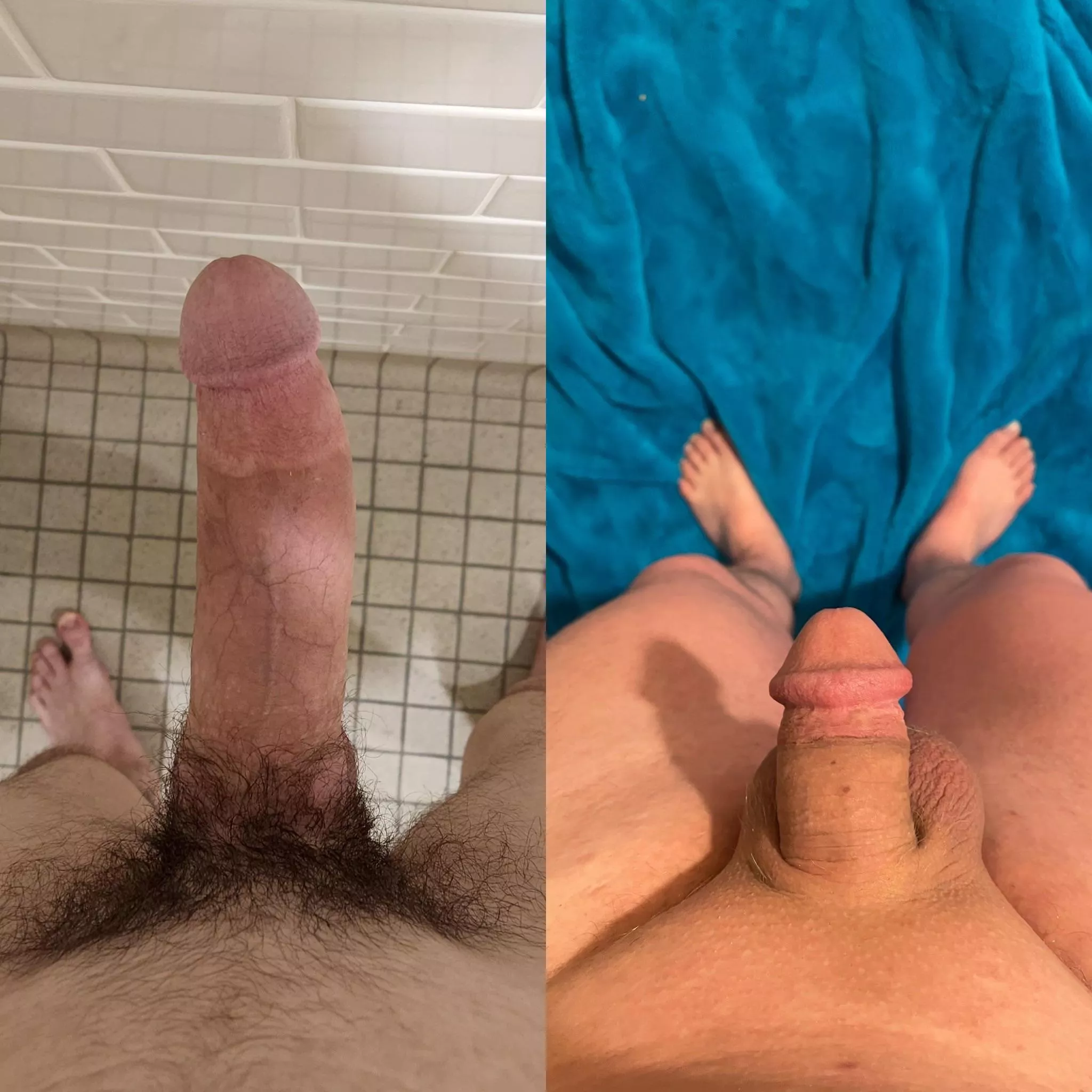 u/RadiumQuantative (Left) has a MASSIVE cock! I donâ€™t think mine (Right) could even be considered a penis when compared...