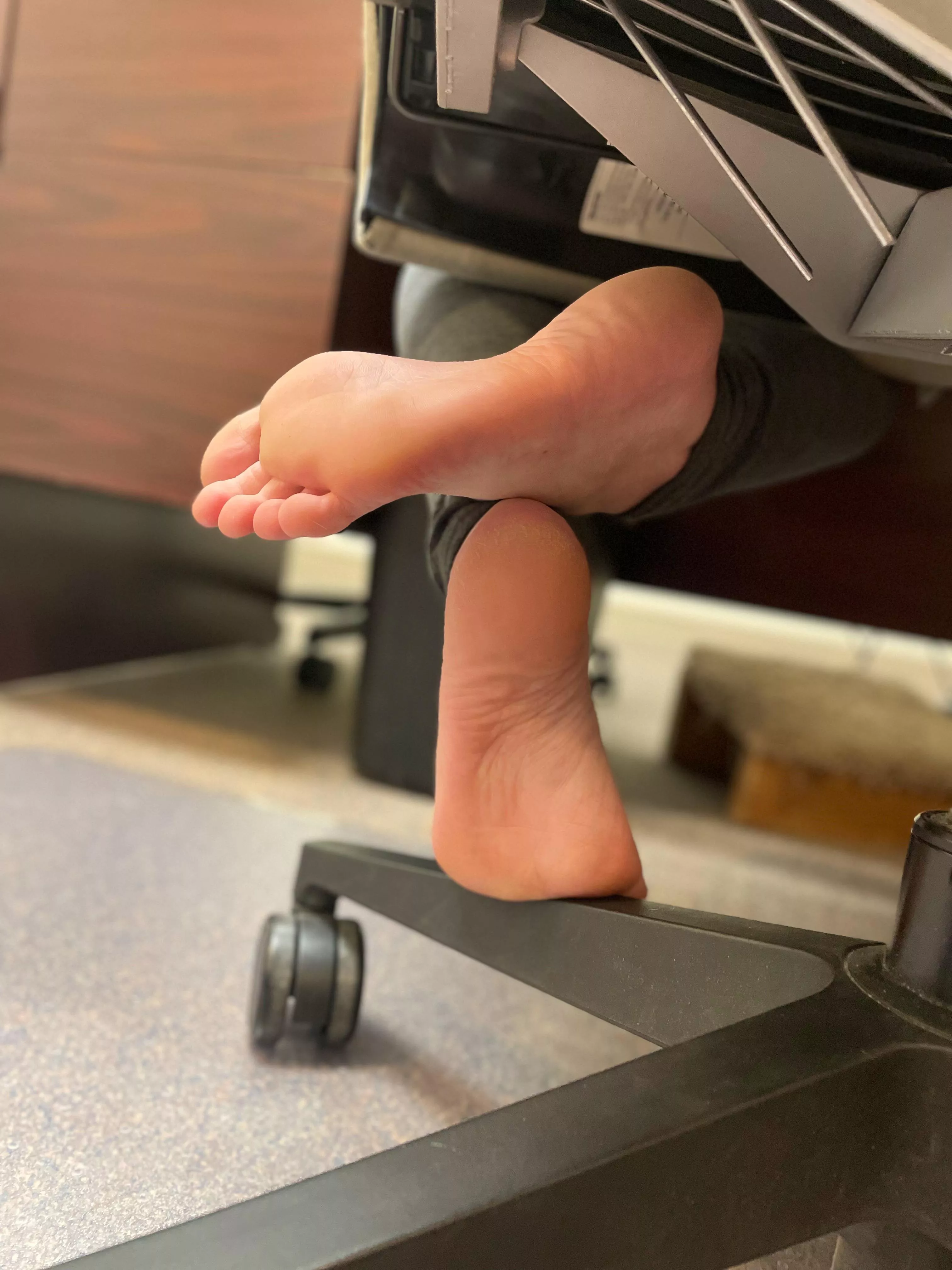 View of my soles from under my desk