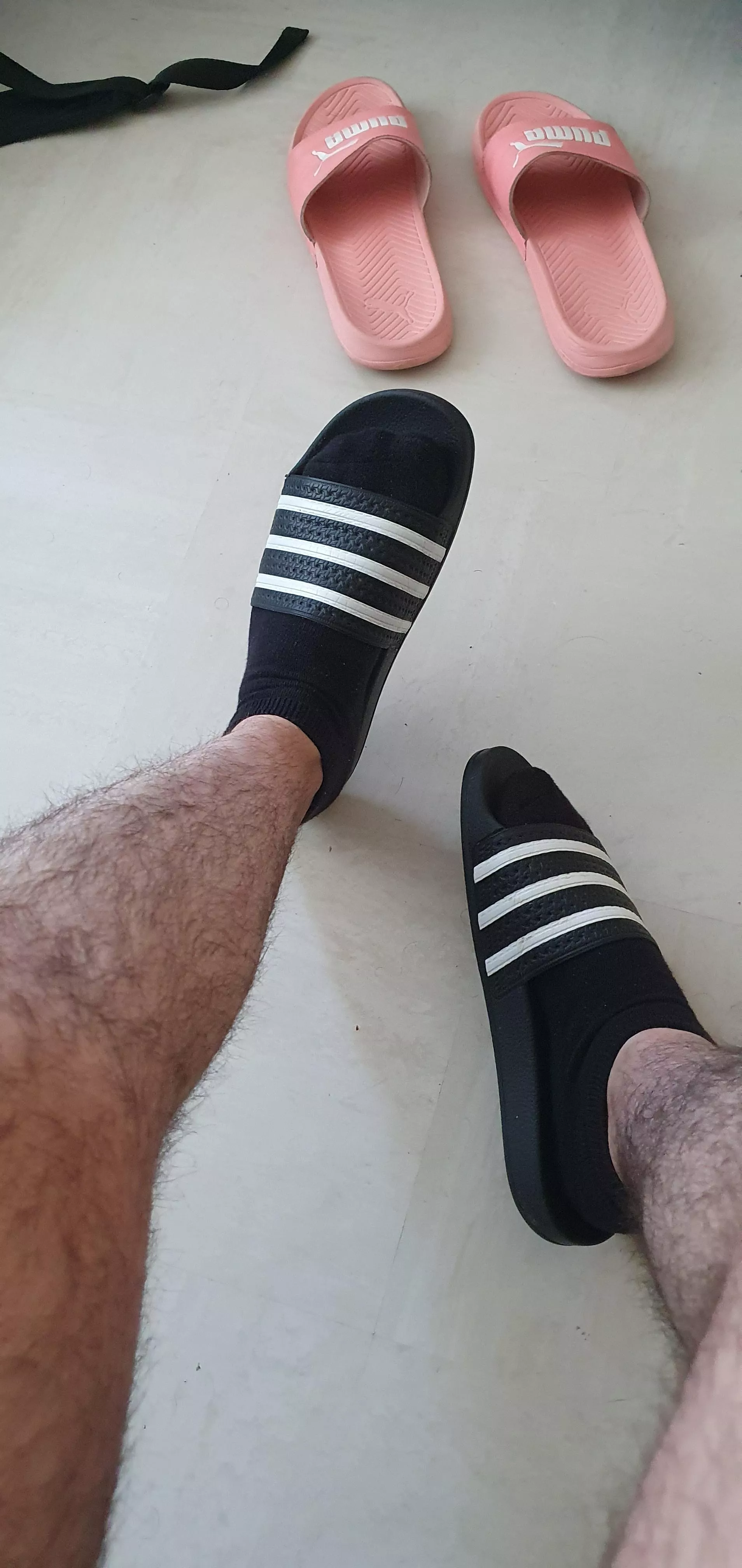 Warm and lightly smelly black socks in classic black slides. You know what to do boy