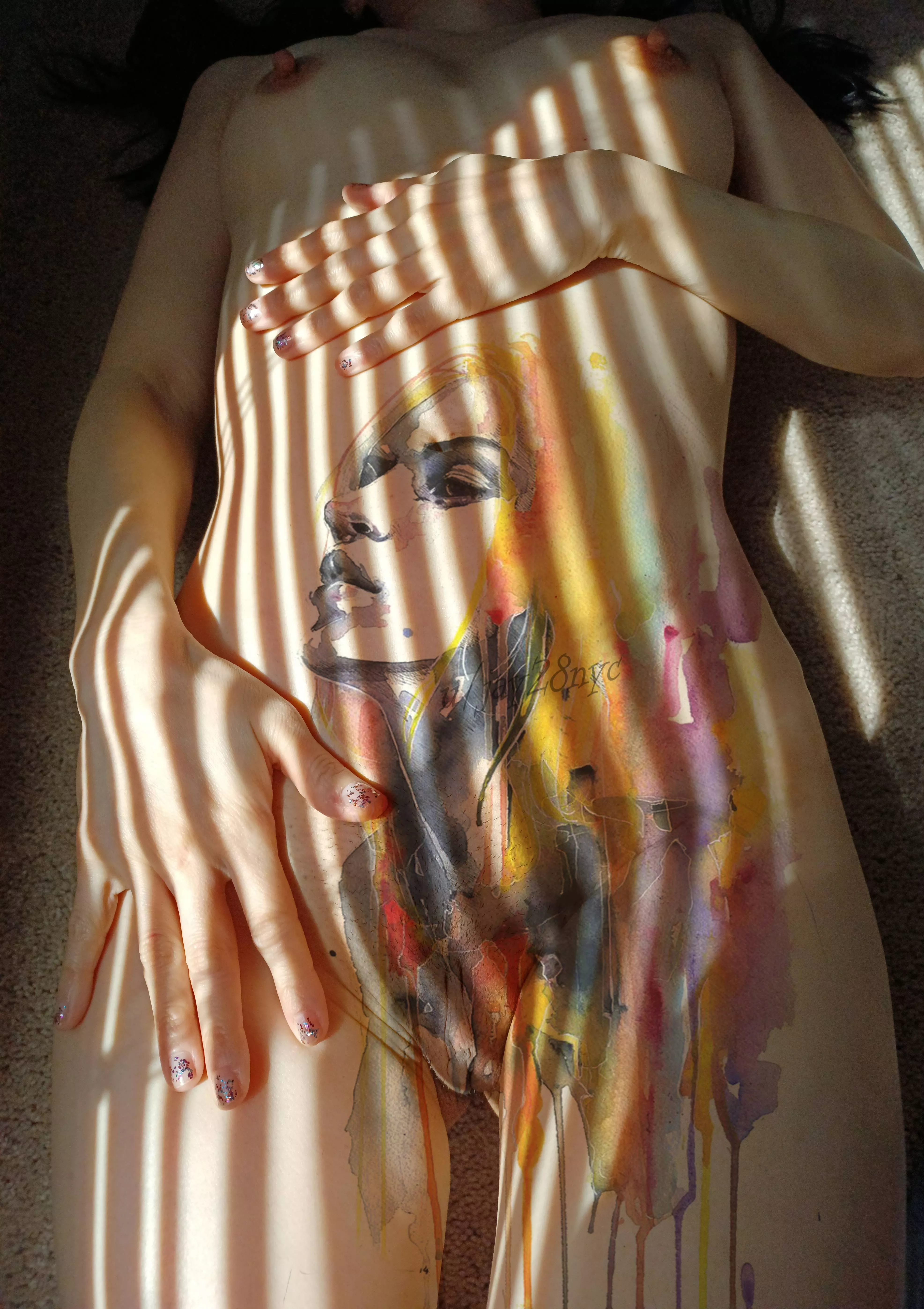 Waterpainting overlay on my sunstripe body-love how this came out! (F) [OC]