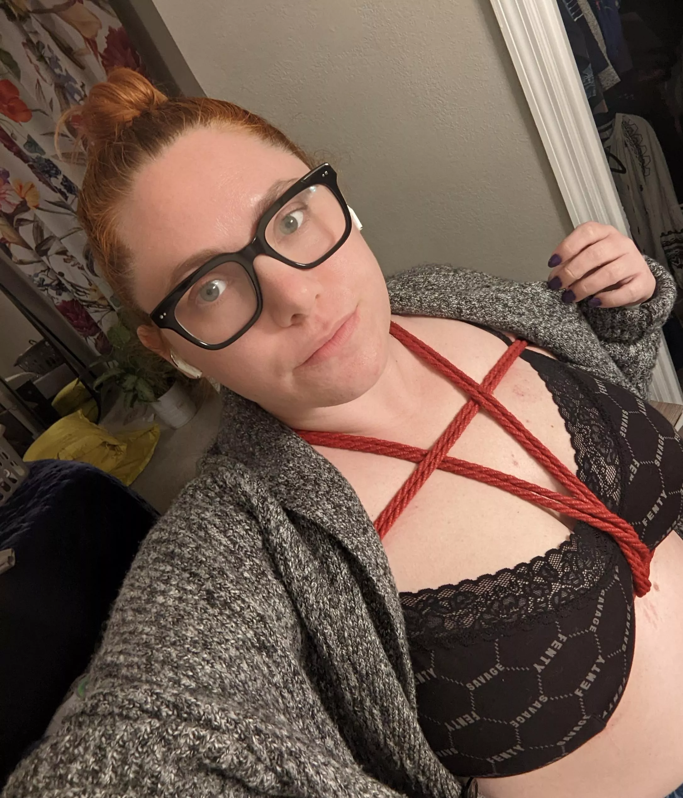 Wearing a bikini harness under my clothes - love wearing rope secretly in public