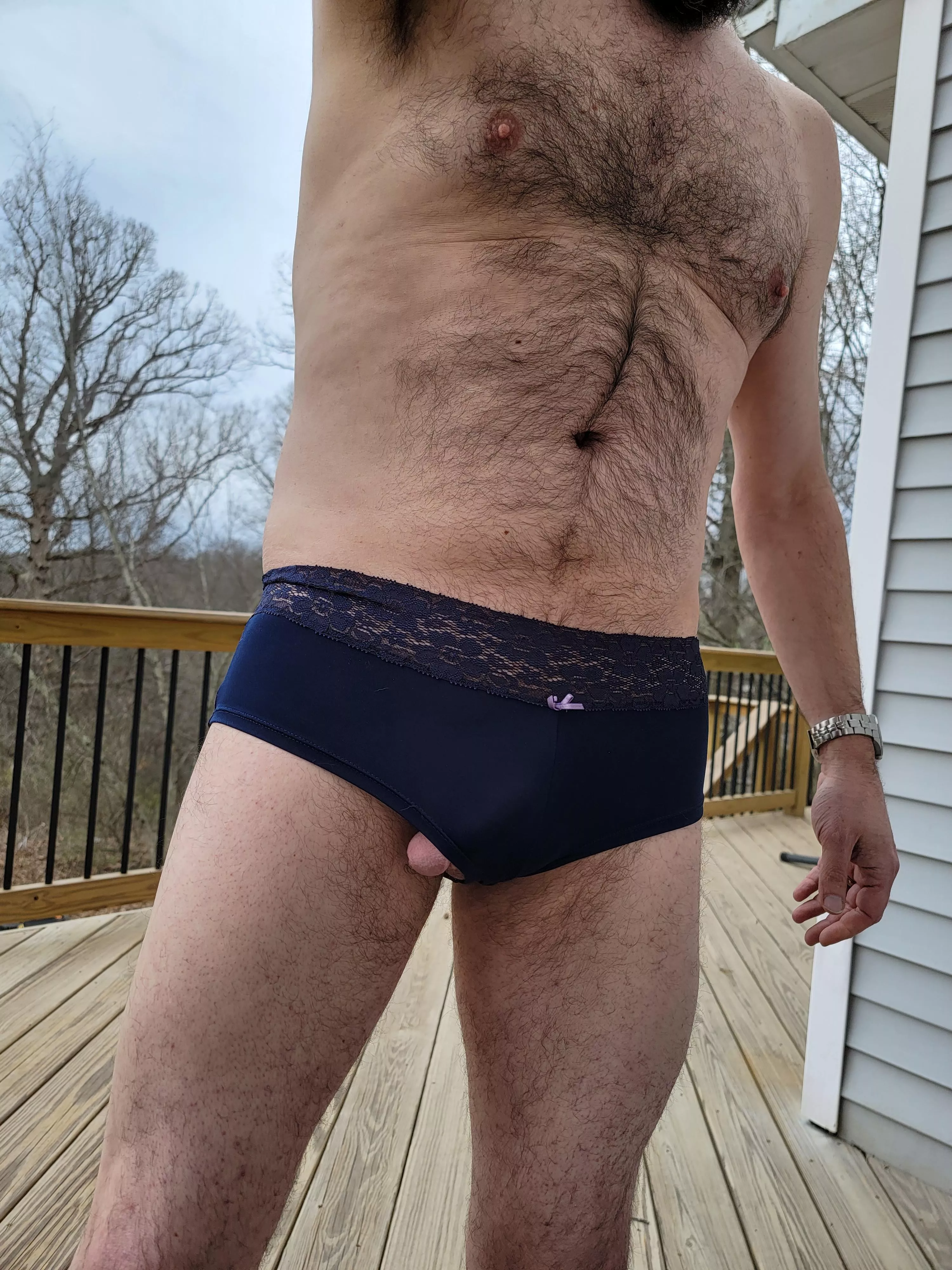 Wearing panties on my porch