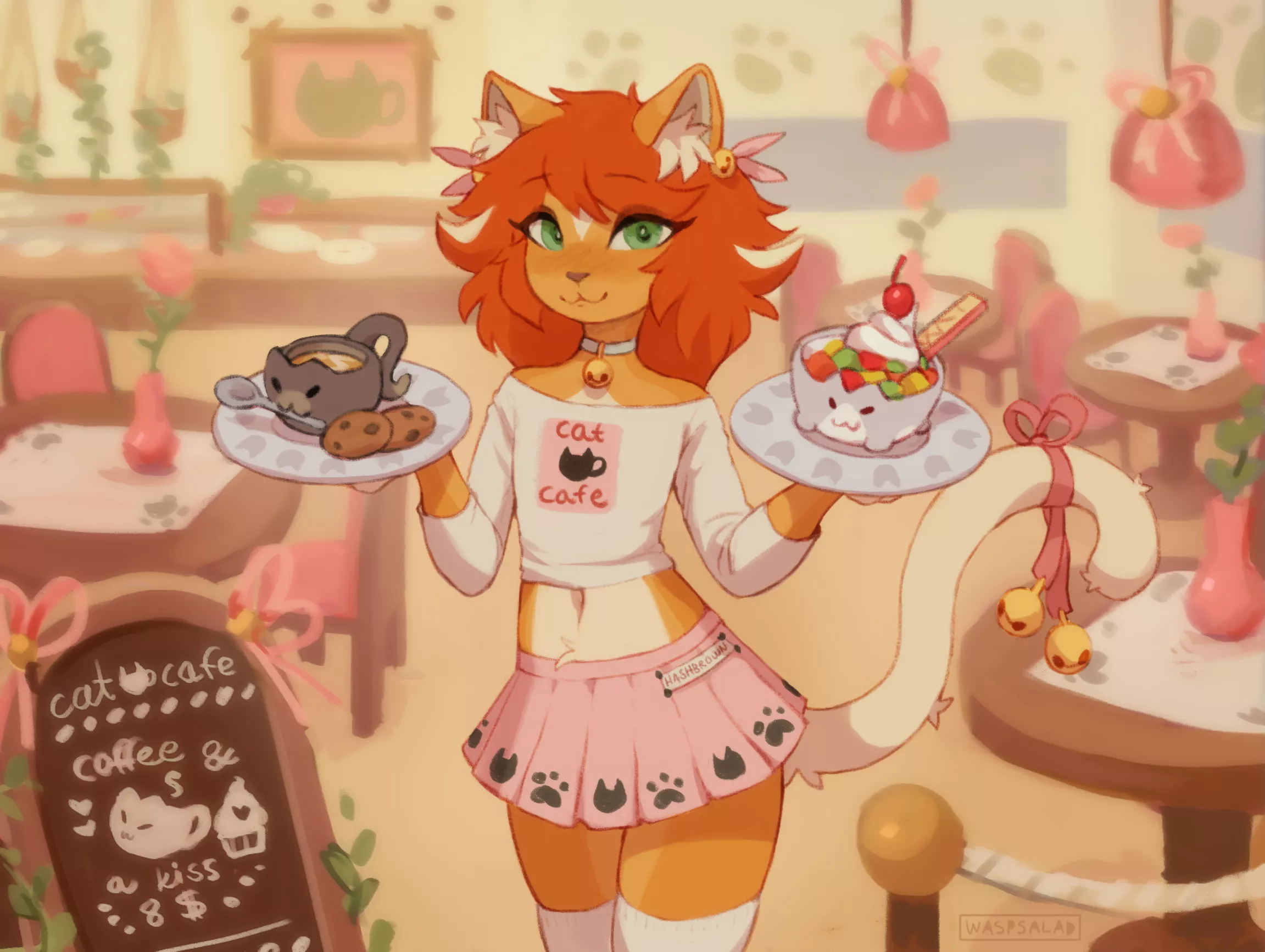 Welcome to the cat(boy) cafe!! Featuring my kitty, Hashbrown