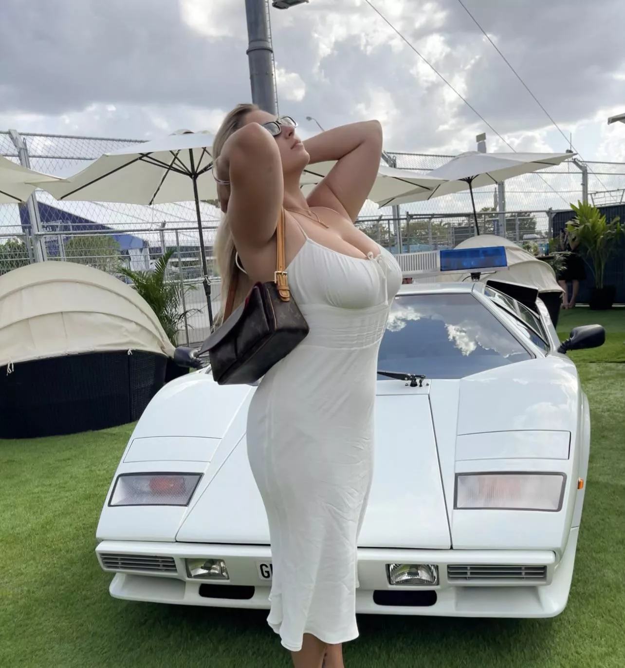 White dress at F1 Miami Grand Prix 🤍🥥