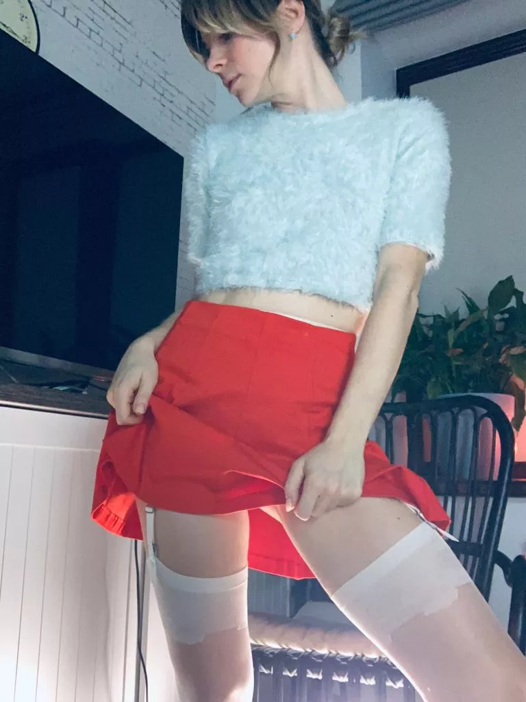 White stockings with my red skirt