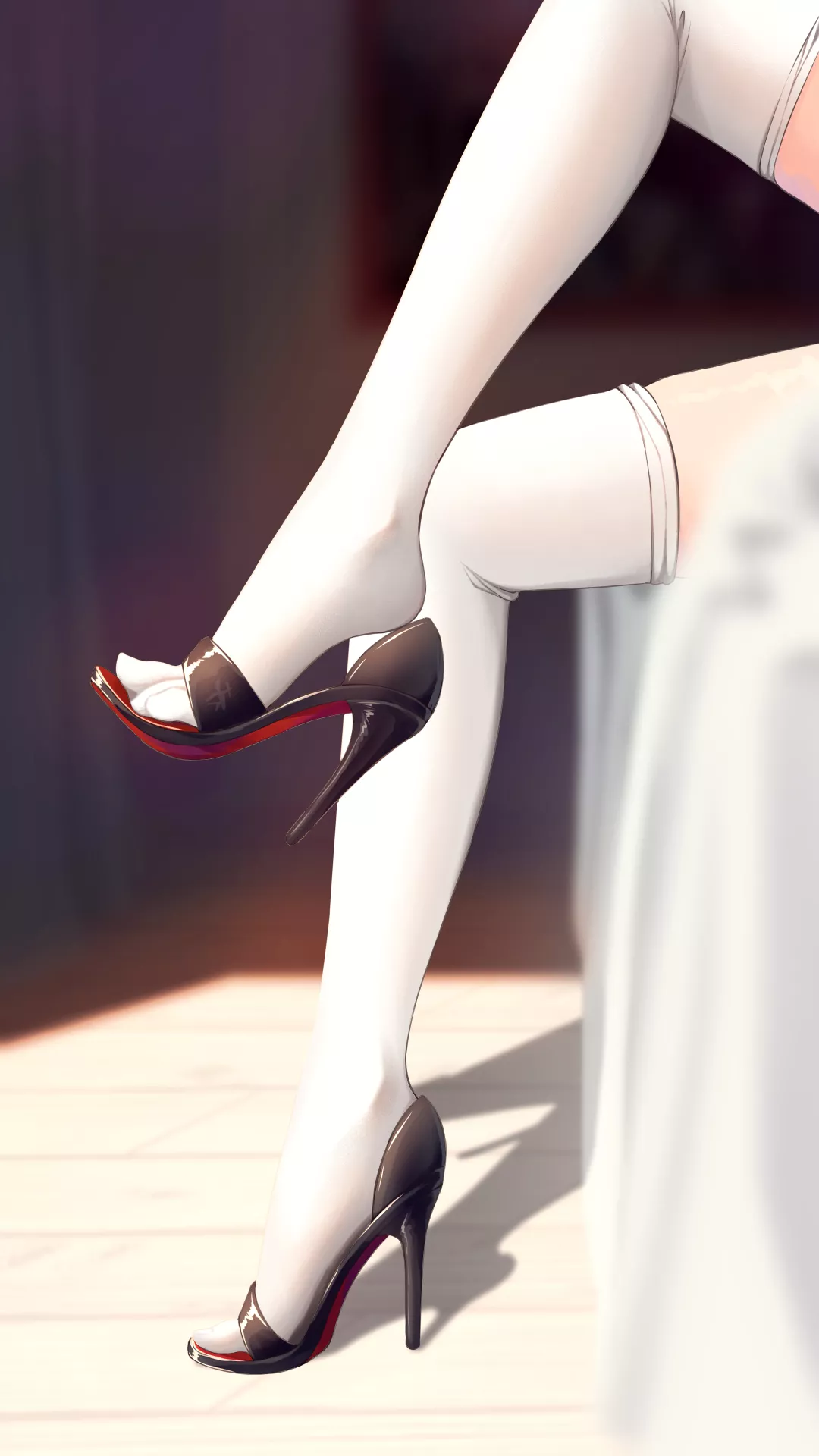 White thigh-highs and black high heels with red soles/insoles [Original]