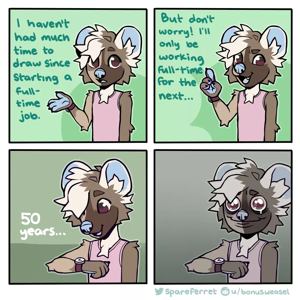 why art's been slow (comic by me, spareferret on twitter)