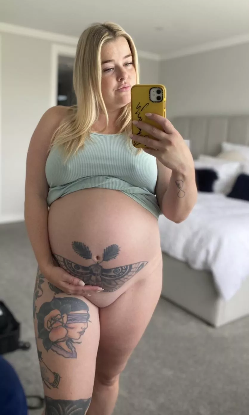 Why wear panties when you have this pregnant belly to show off