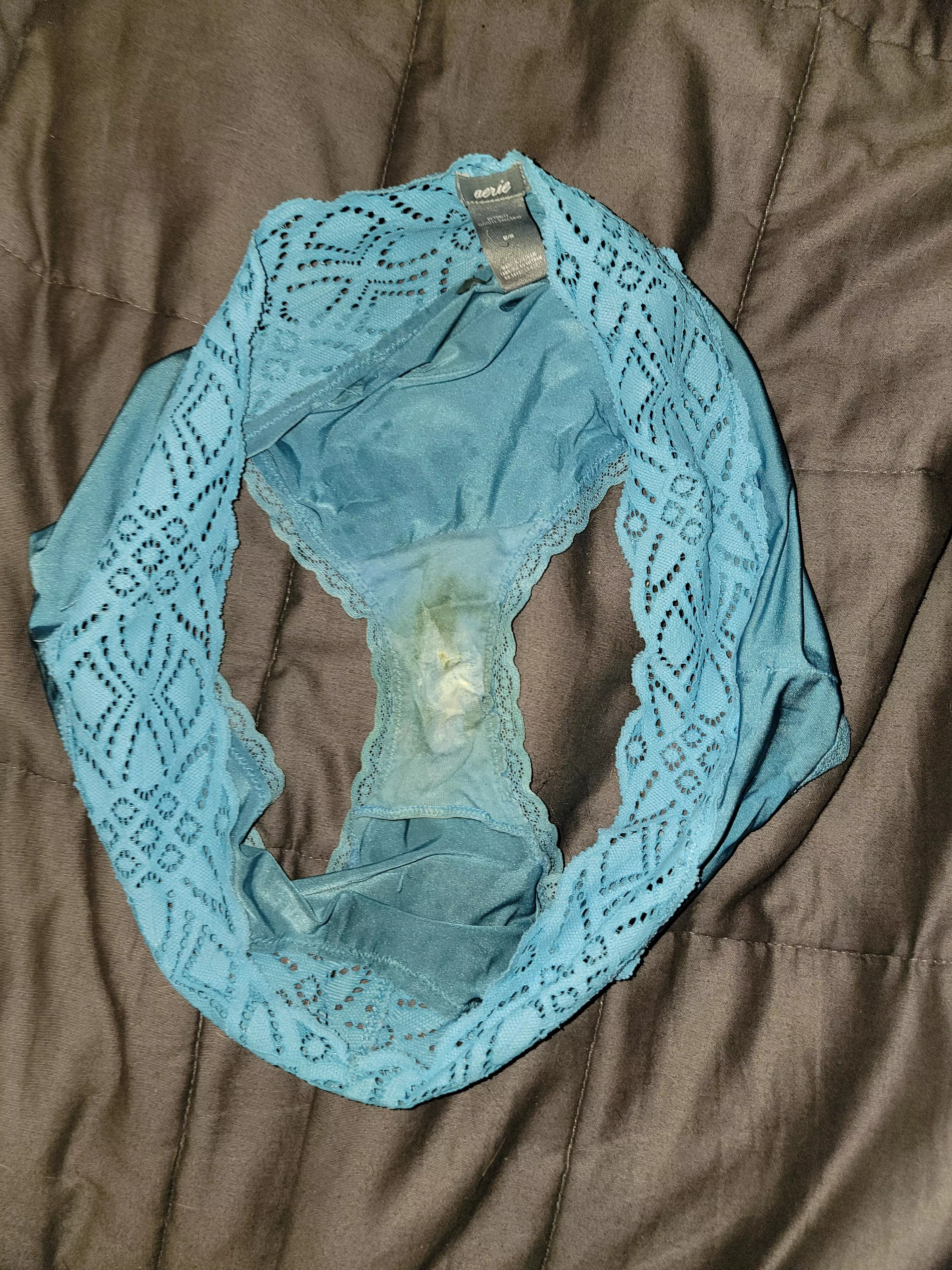 Wifes panties has her own cum, and two loads of mine dried - extra pics in comments