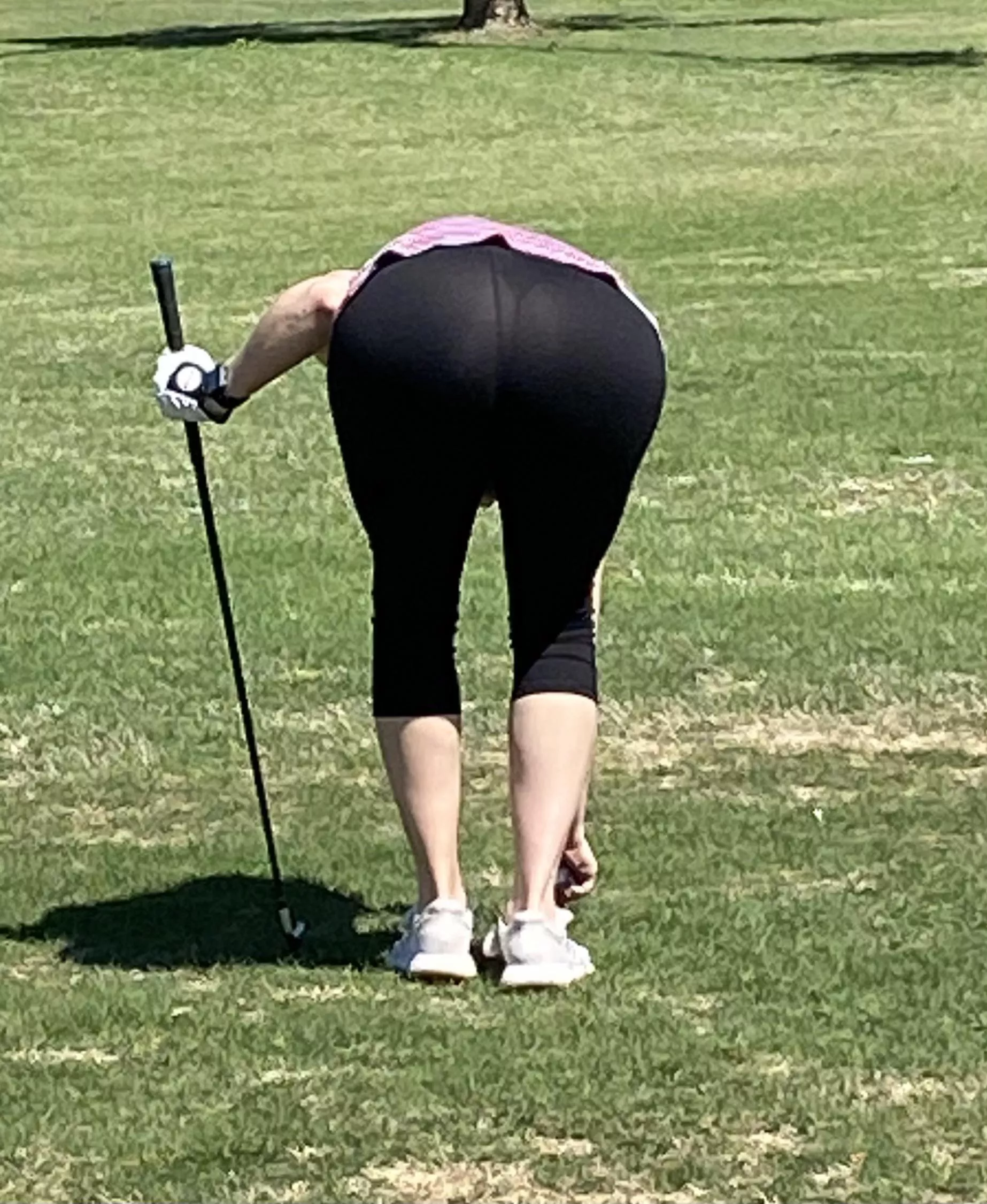 Wifeâ€™s see thru leggings while golfing.