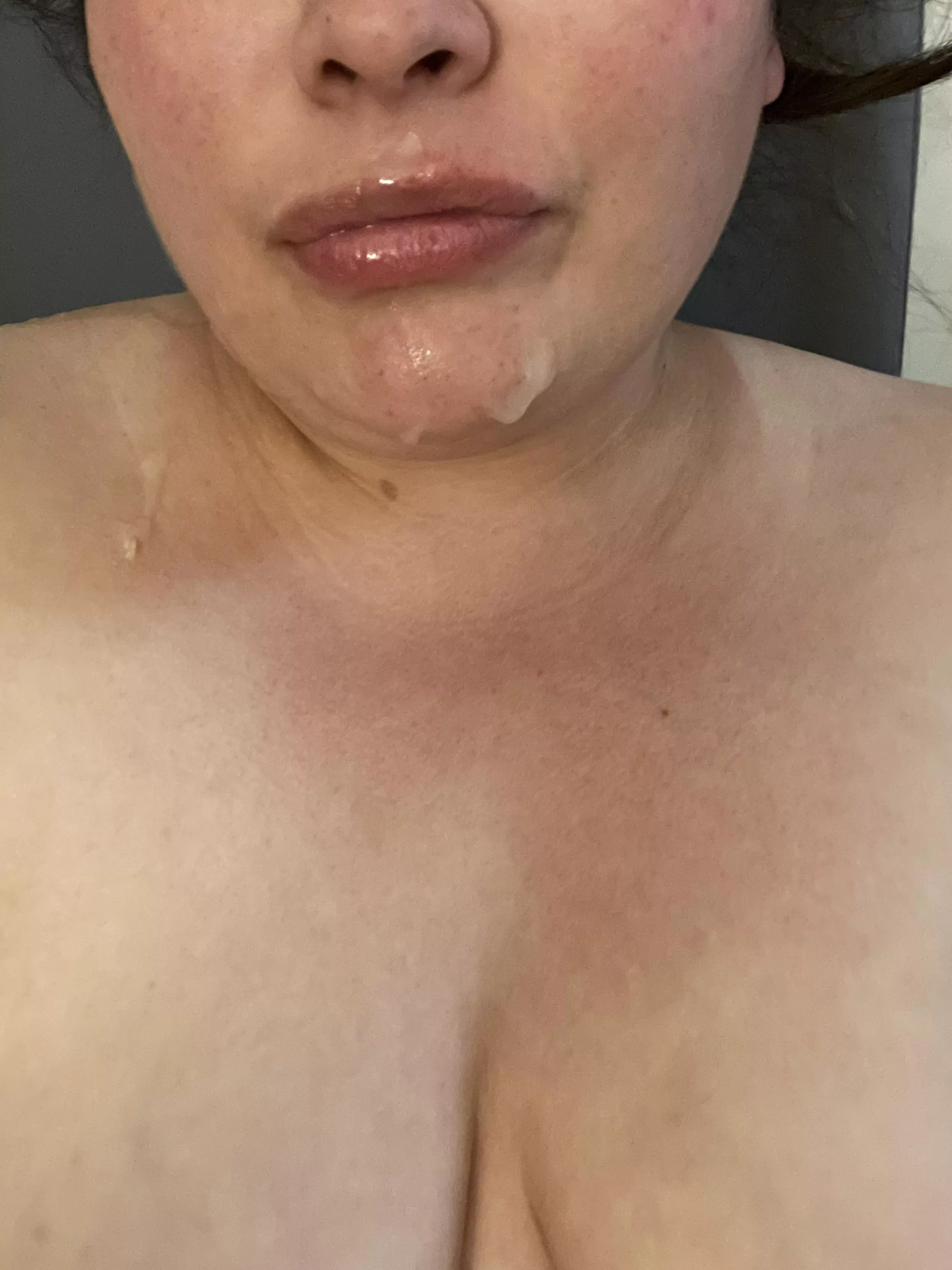 Will you let your man add more cum to my face? Then lick it up.