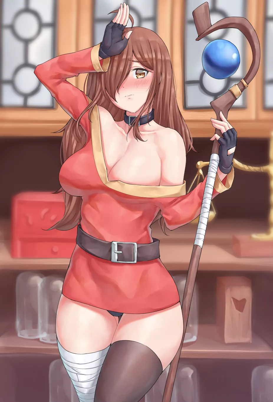 Wiz trying on Megumin's outfit (sarhce) [KonoSuba]