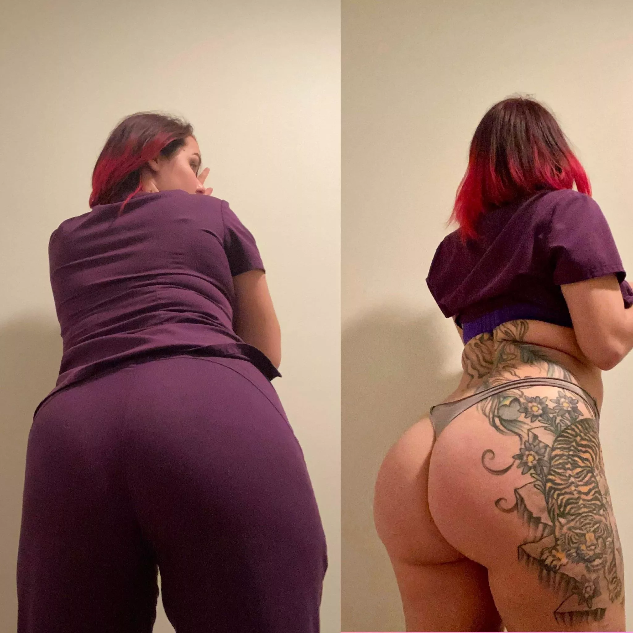 Would you have guessed I was hiding a thick tatted ass in these scrubs?!