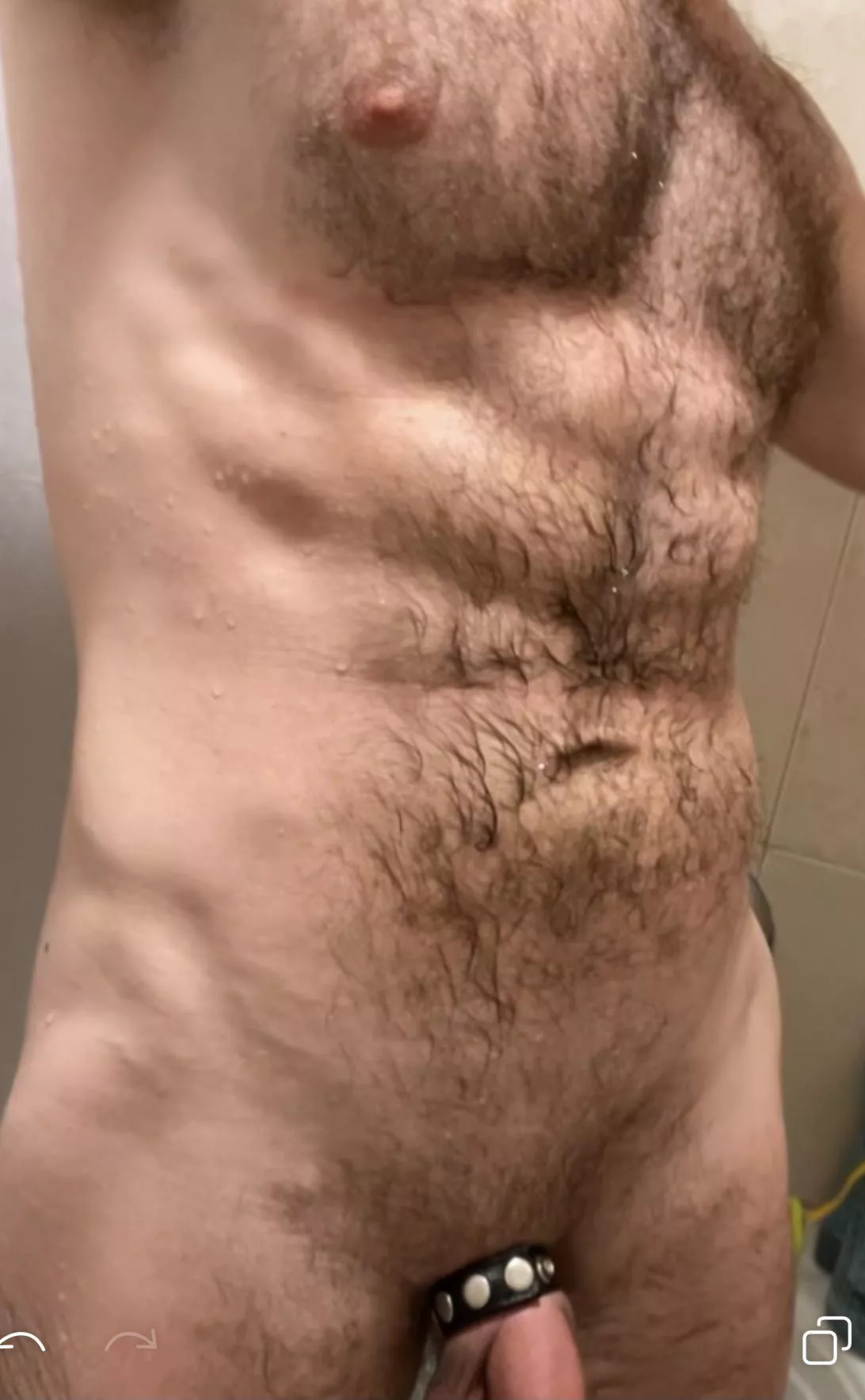 Would you shower with a hairy stud? Iâ€™ll wear a leather cock ring