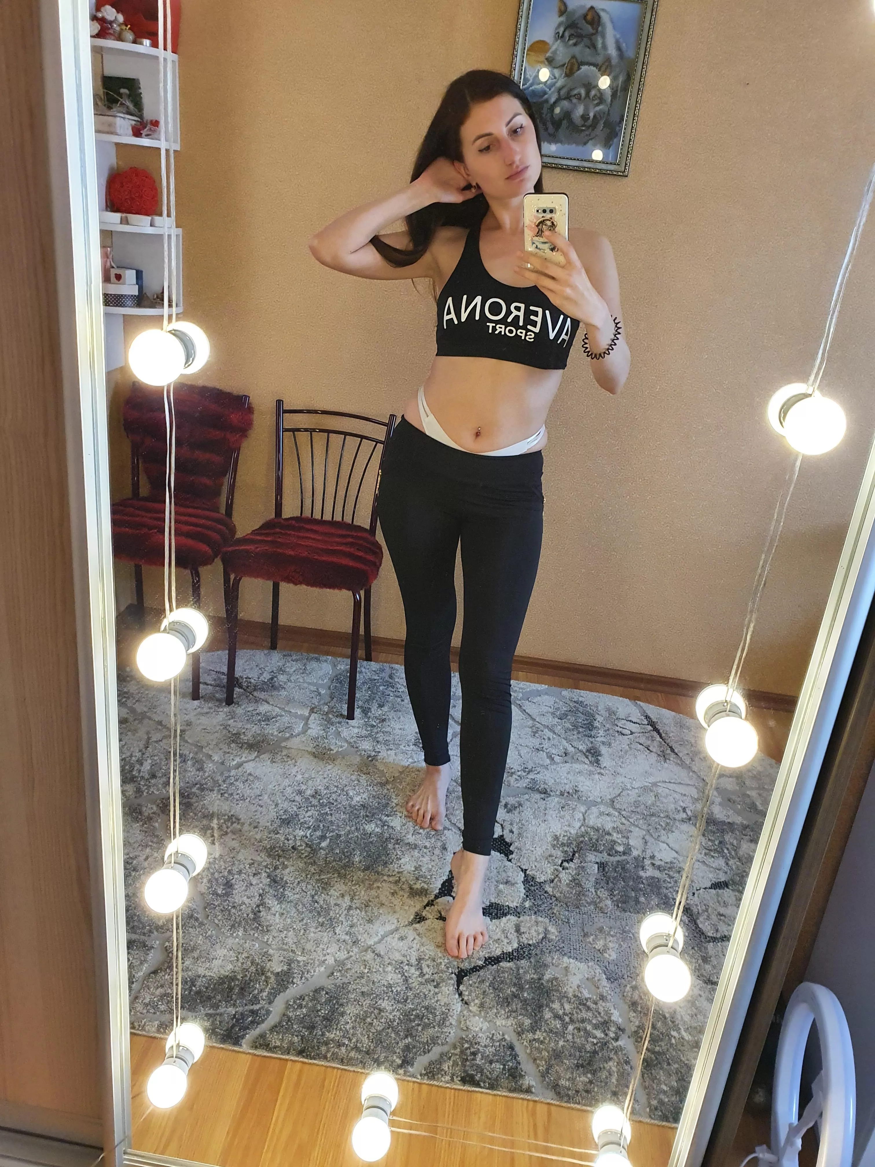 Yoga pants with panties showing