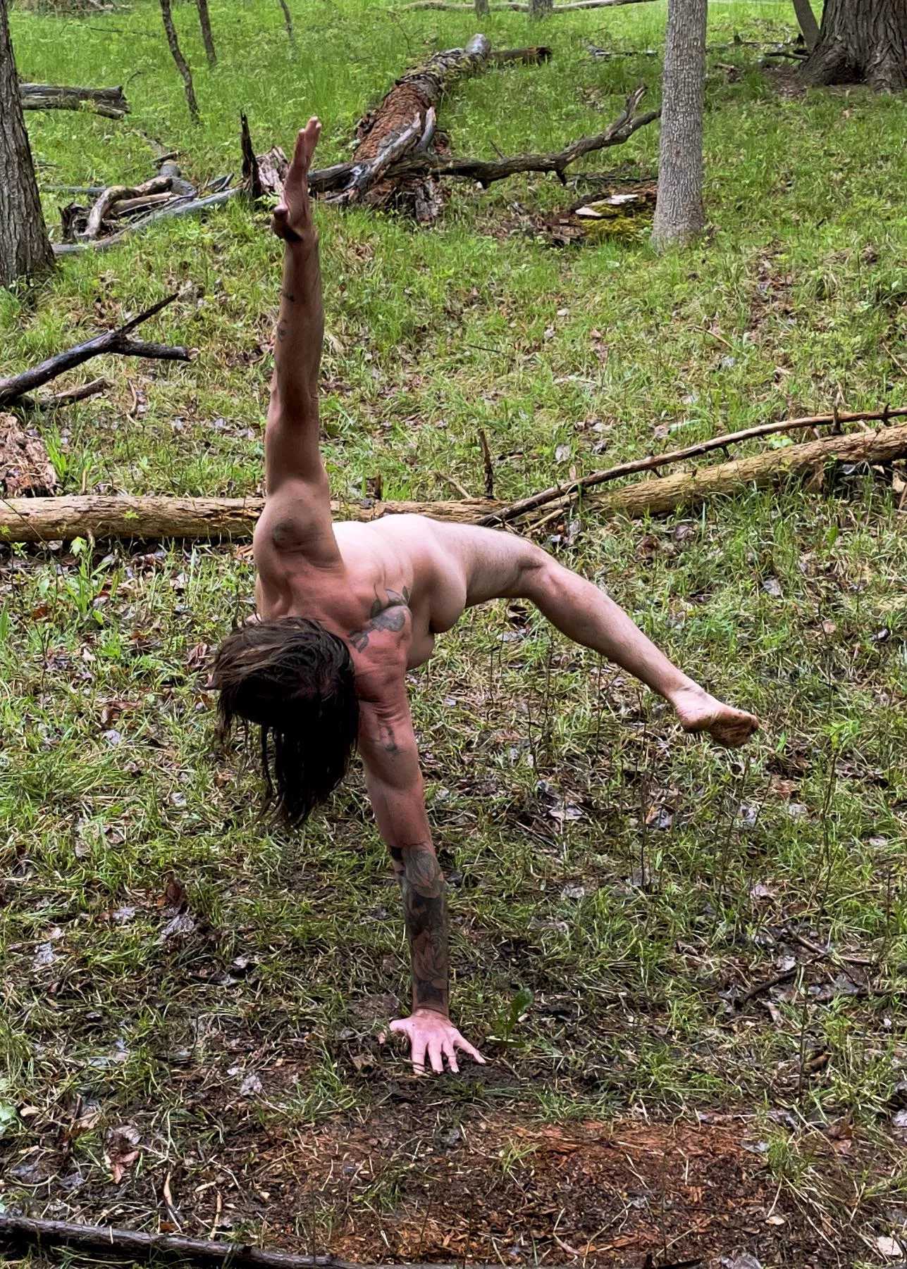 Yoga practice in the cool Spring rain