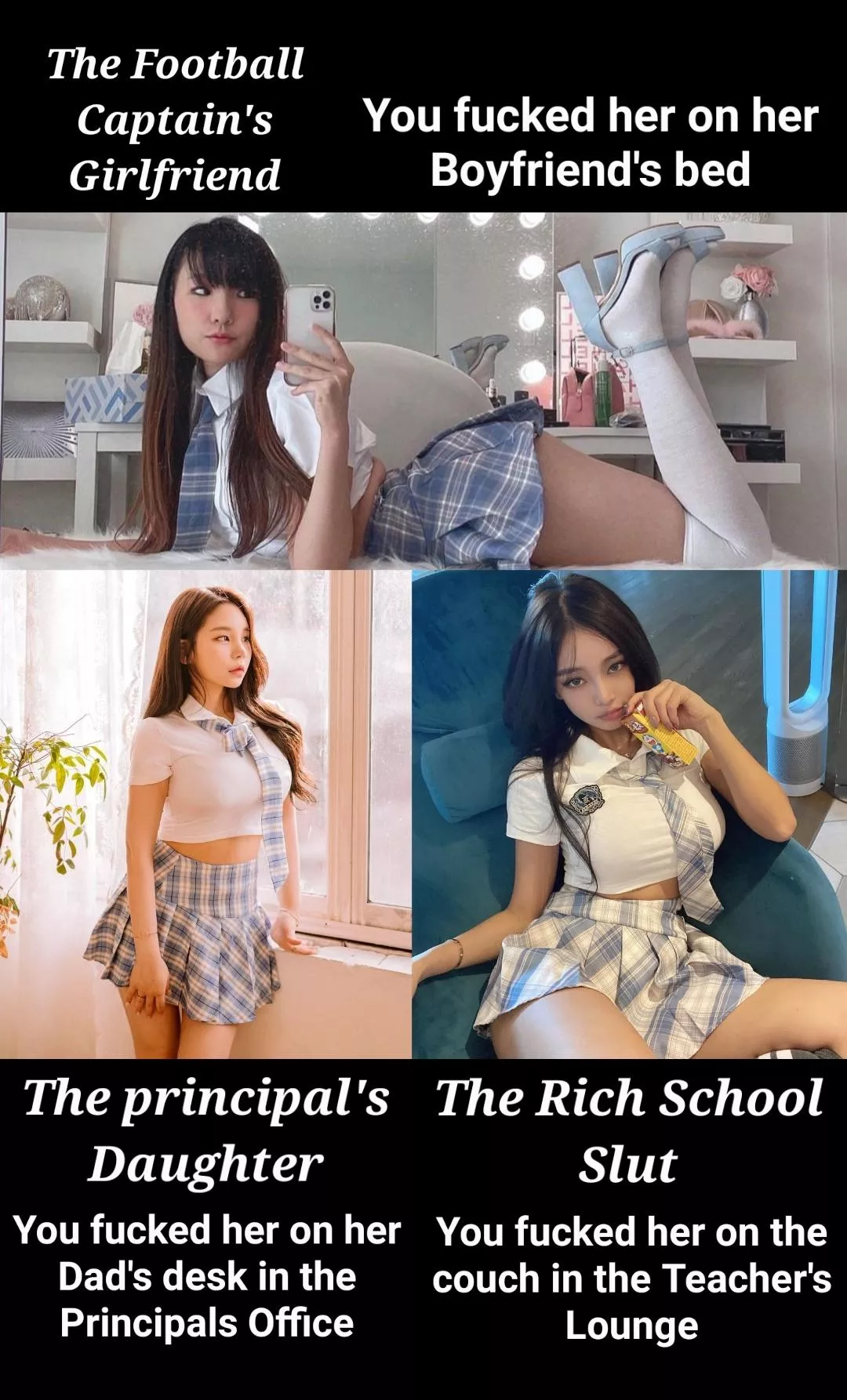 You reminisce the three best fucks you had throughout this school year. Who was the most fun?