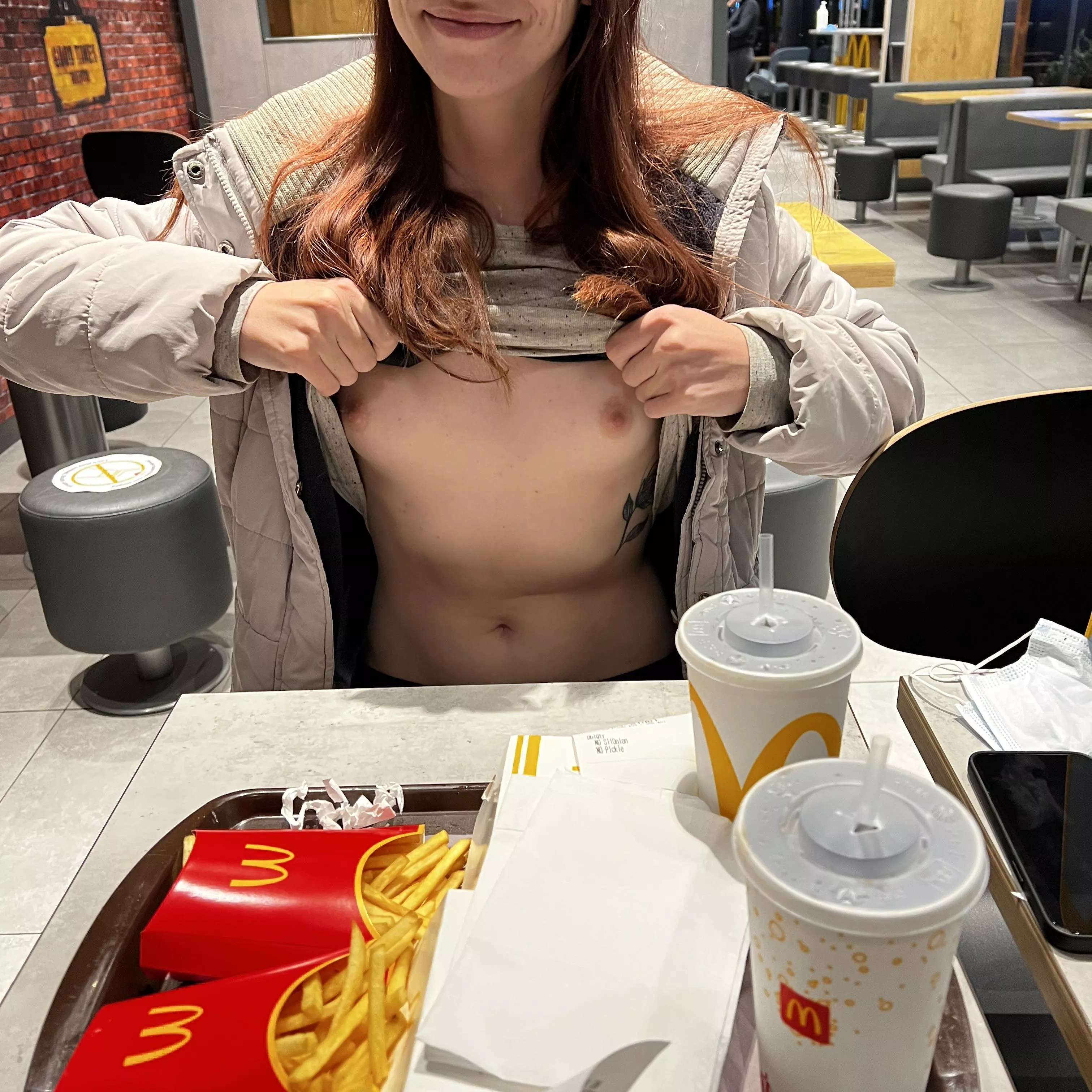 You see my flashing my little tits at the local McDs, whatâ€™s your move?