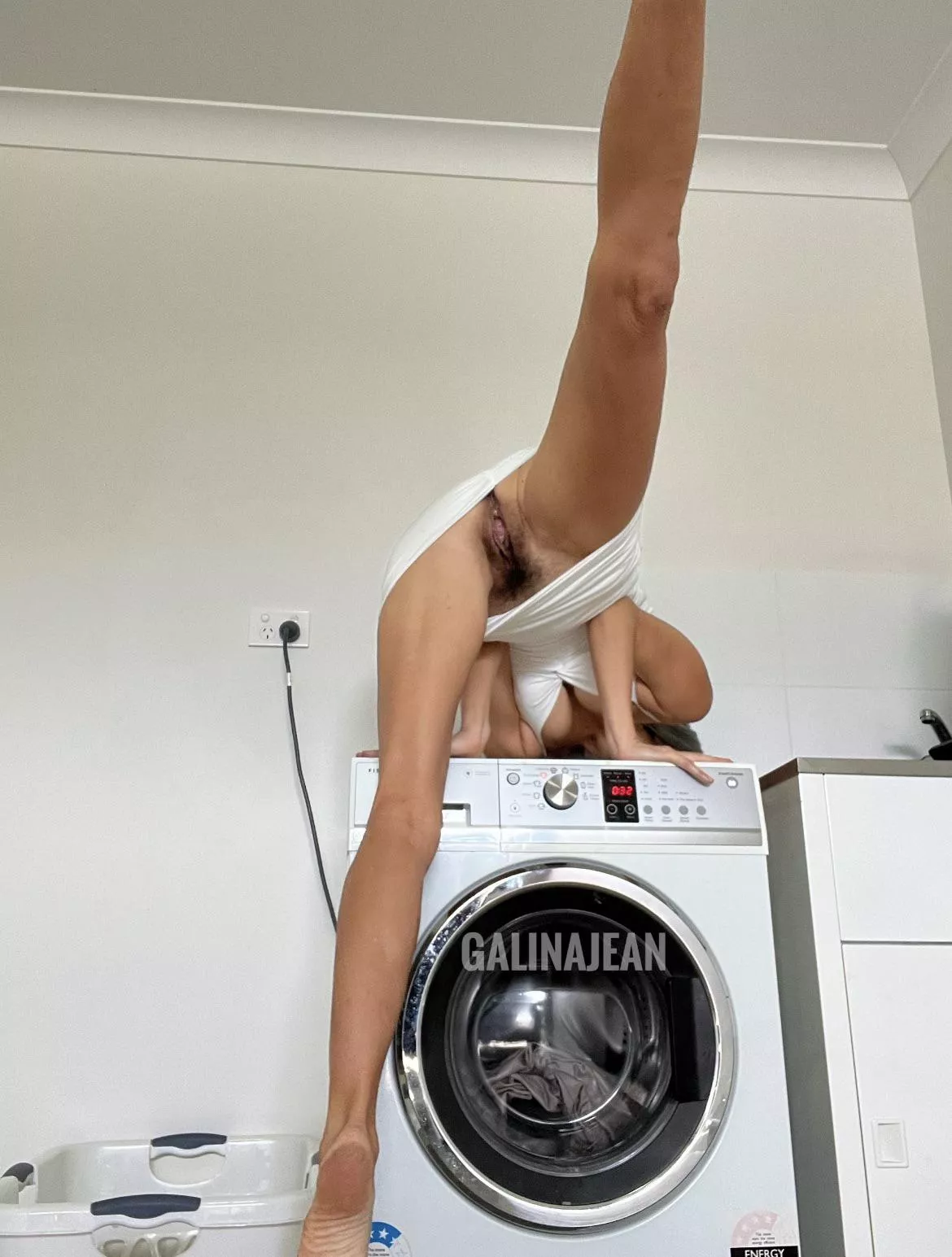 You wanna pound me on the washing machine? How about with this pose?