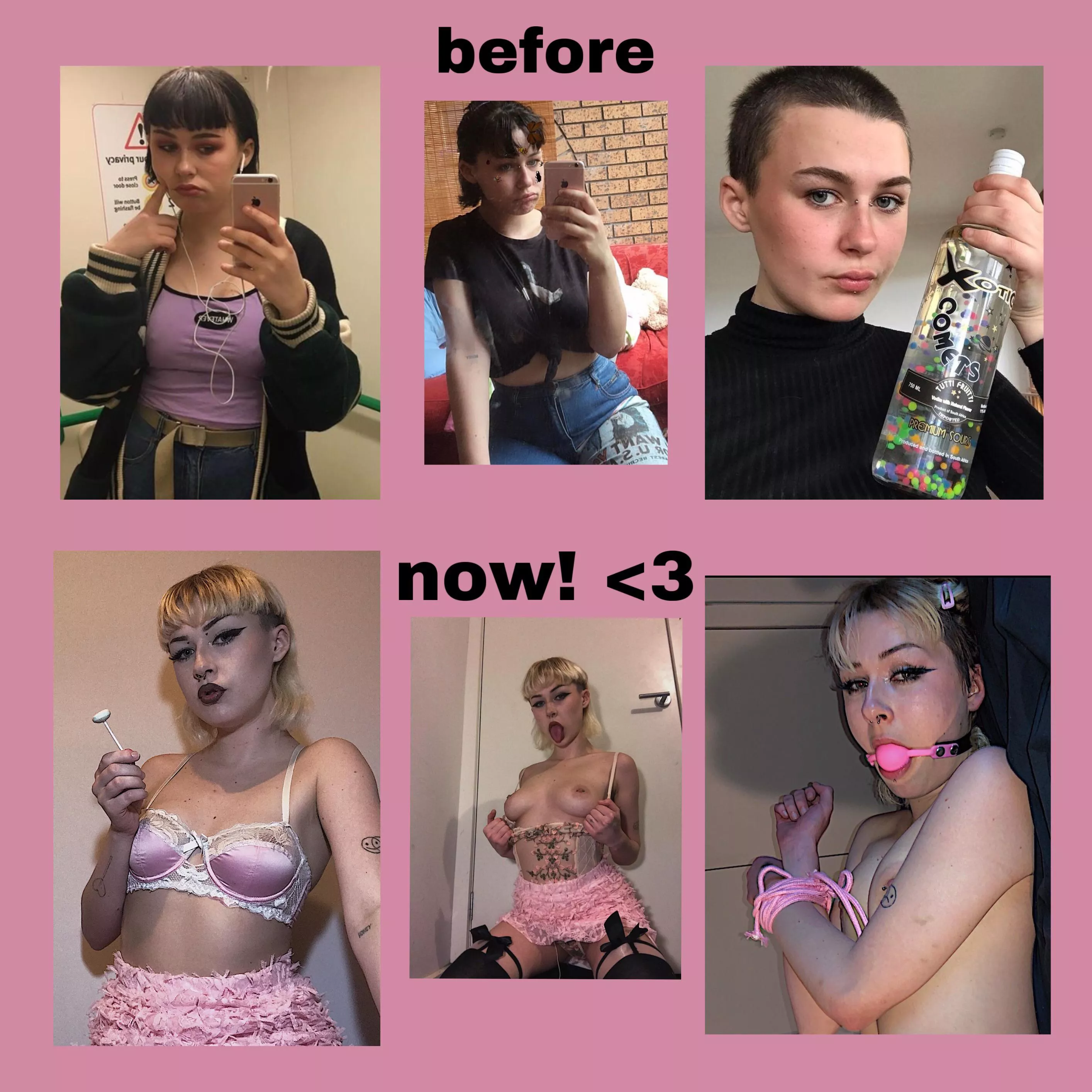 19yo and a baby bimbo ðŸ’žðŸŽ€ bc i know my true purpose in life! so hereâ€™s my transformation so far â˜ºï¸ would love to find mentors and support for my journey <3 what do you think of my progress so far?