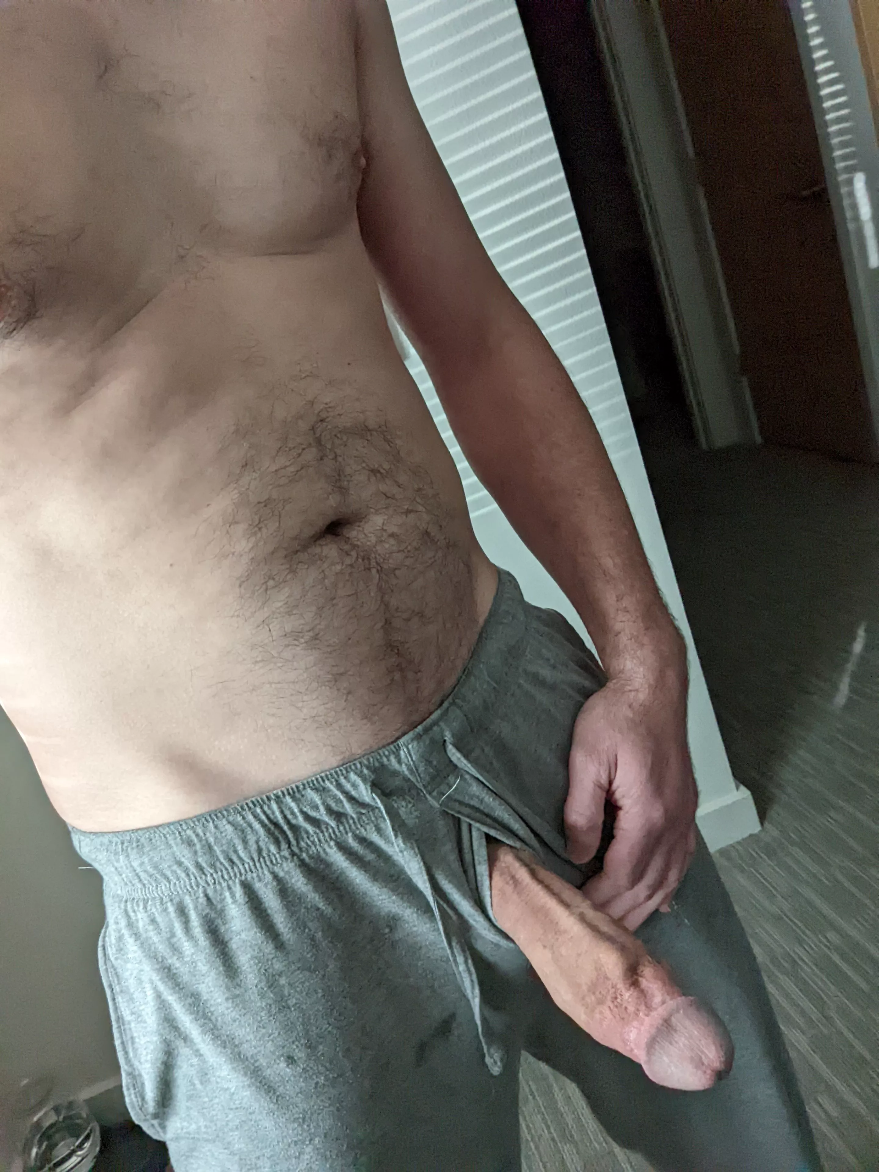 (40) So I hear gray sweat pants are popular...