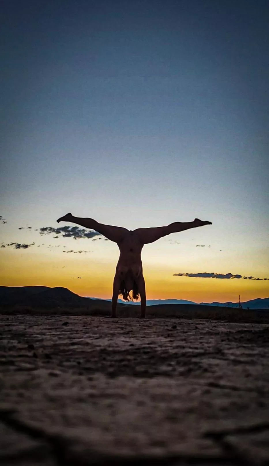 A little upside down in the desert sunset.