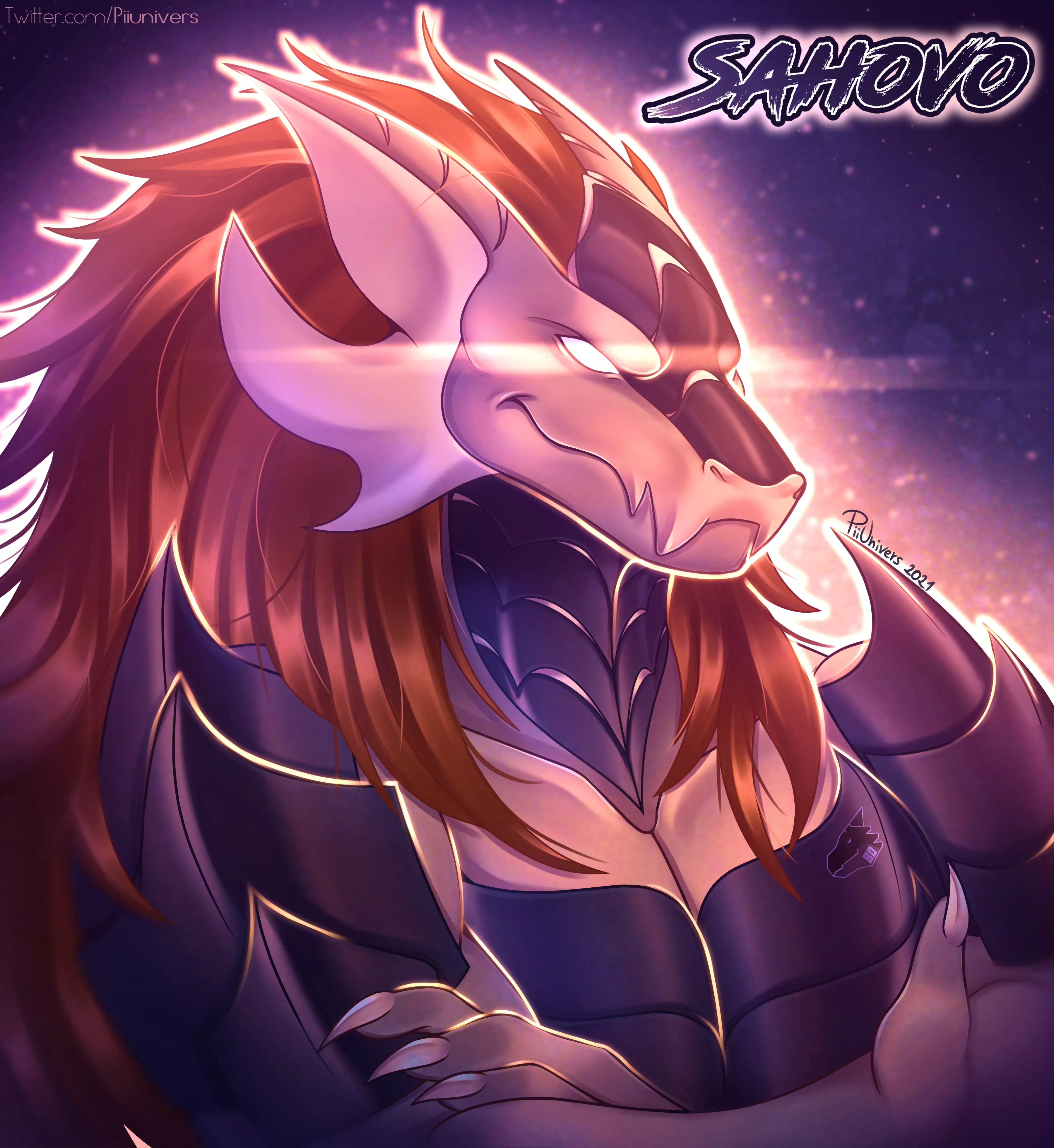 A Portrait of a Cool and Armored Anthro Dragon (artist: me, Twitter @Piiunivers)