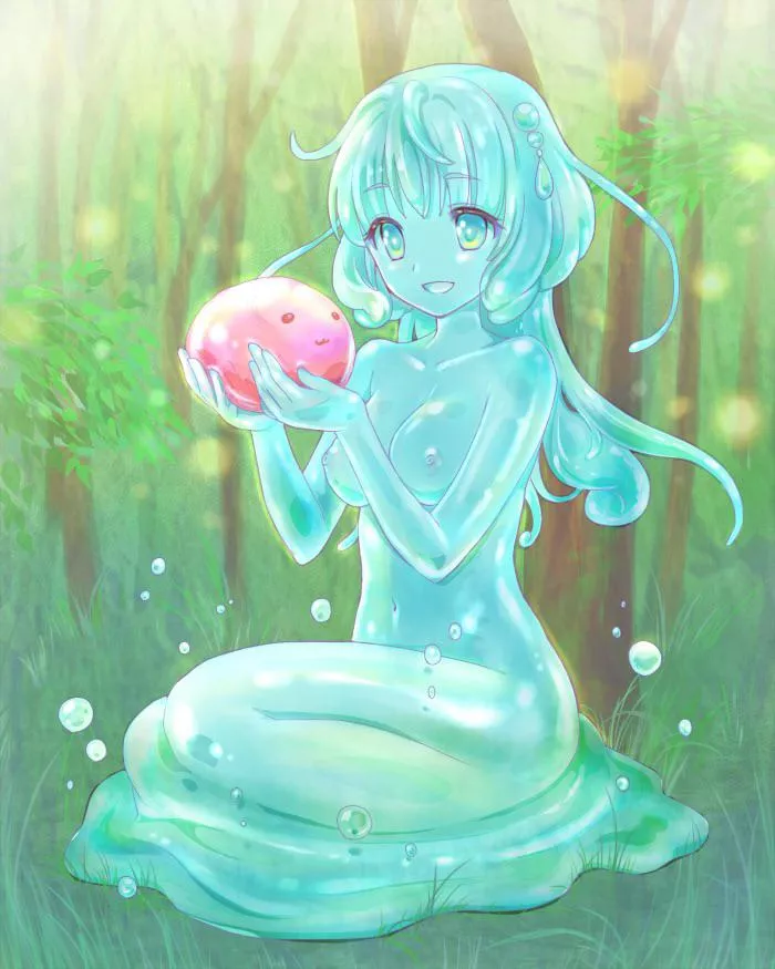 A slime holding a slime sitting in slime