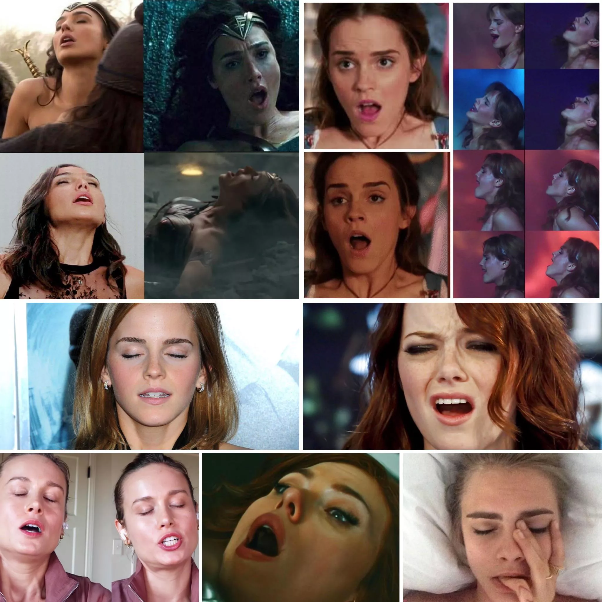 Accidental cum faces of Bri Larson, Emma stone, Emma Watson, Scarlet Johansson, Gal Gadot, Cara Delevingne