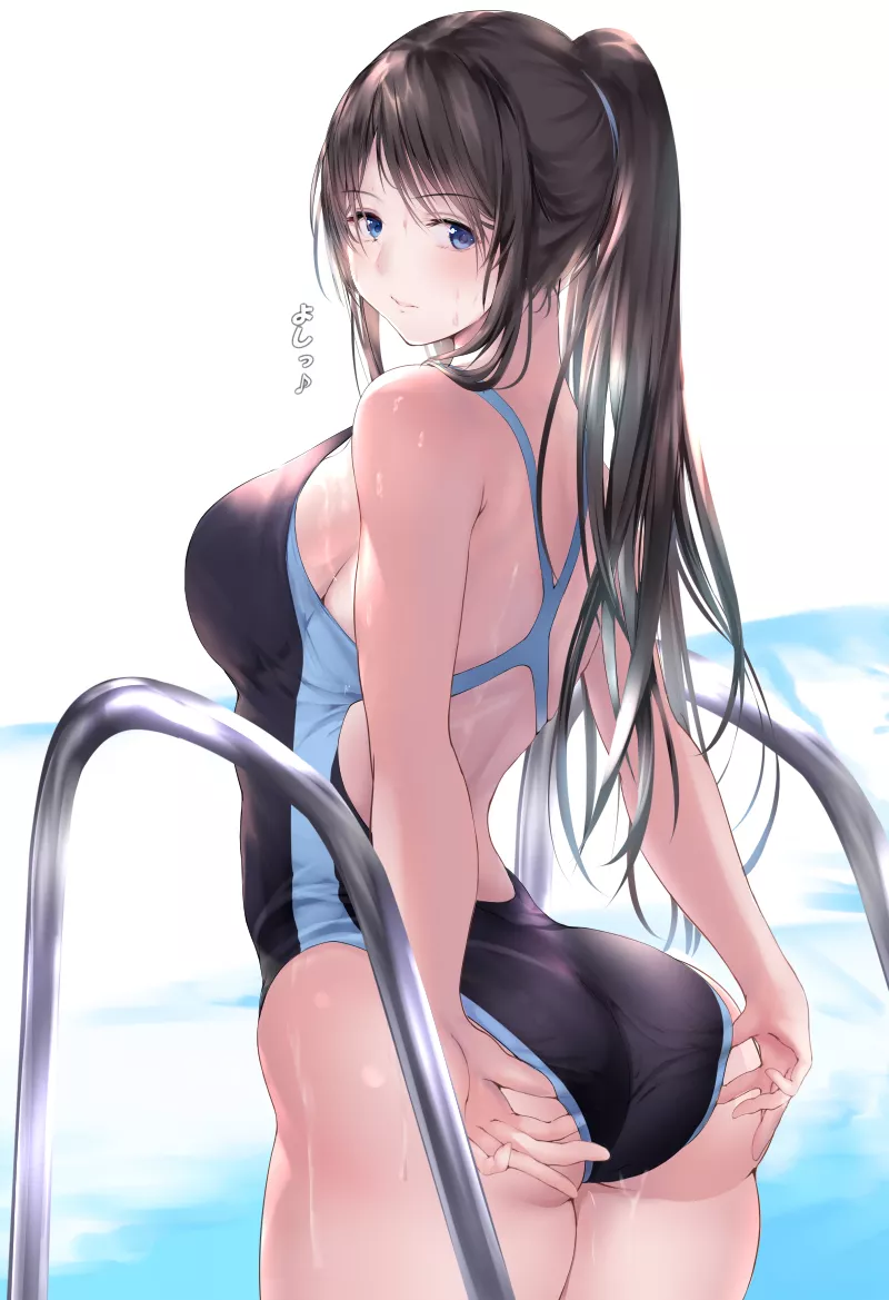 Adjusting Her Swimsuit Looking Back (Ponytail Korosuke) [Original]