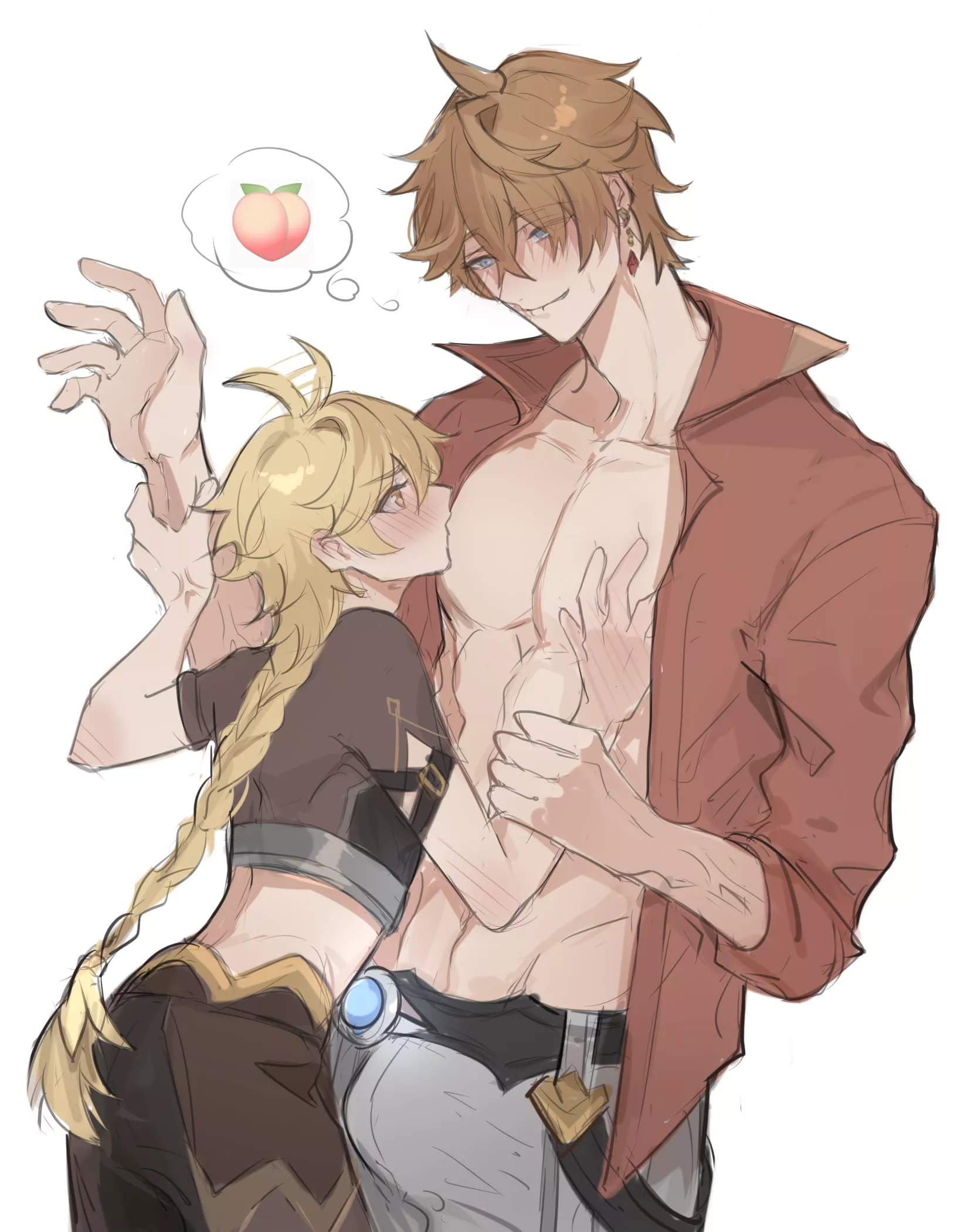 Aether having fun with his titties (Genshin Impact)