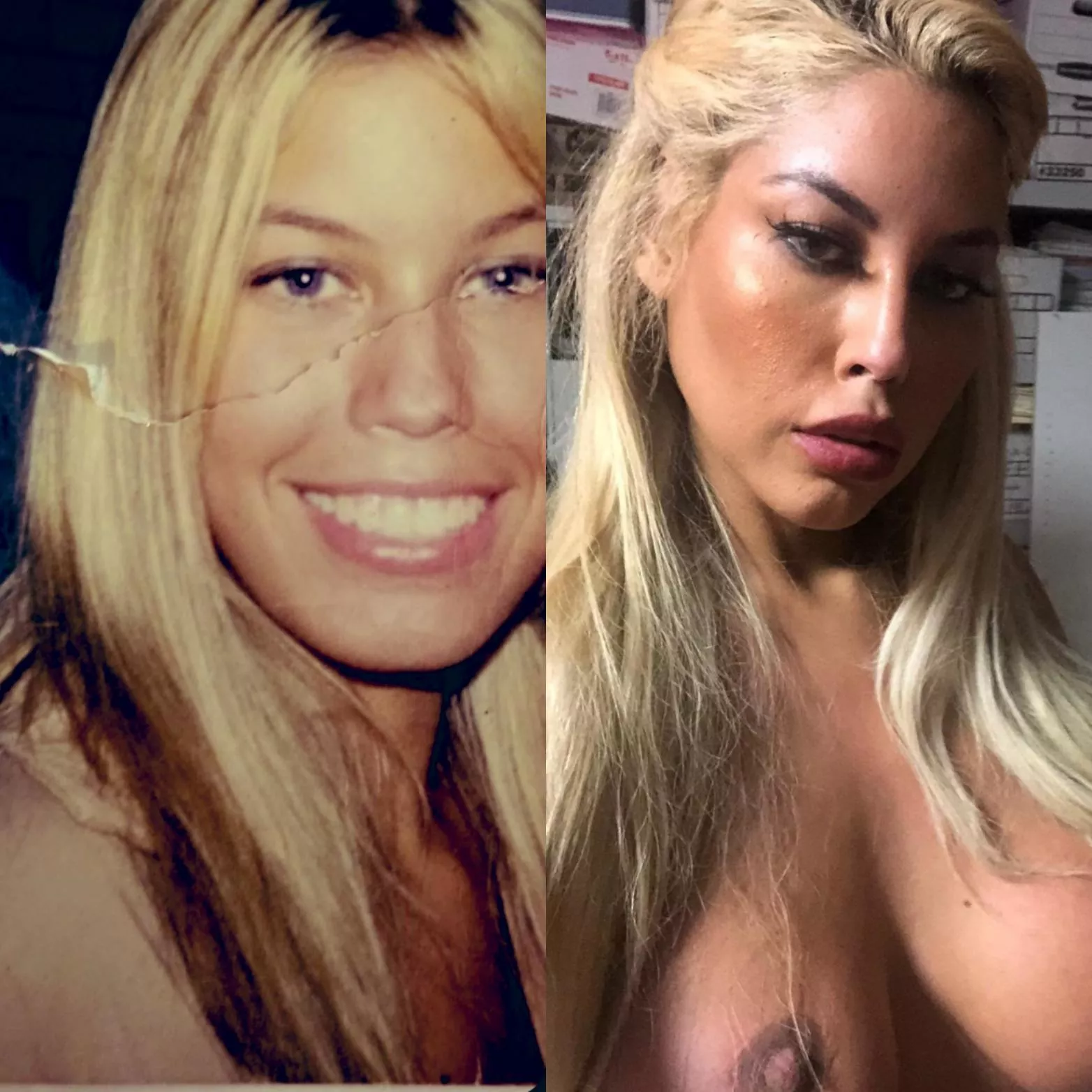 Aged like fine wine. Left: 19-year old Bridgette. Right: 38-year old Bridgette.