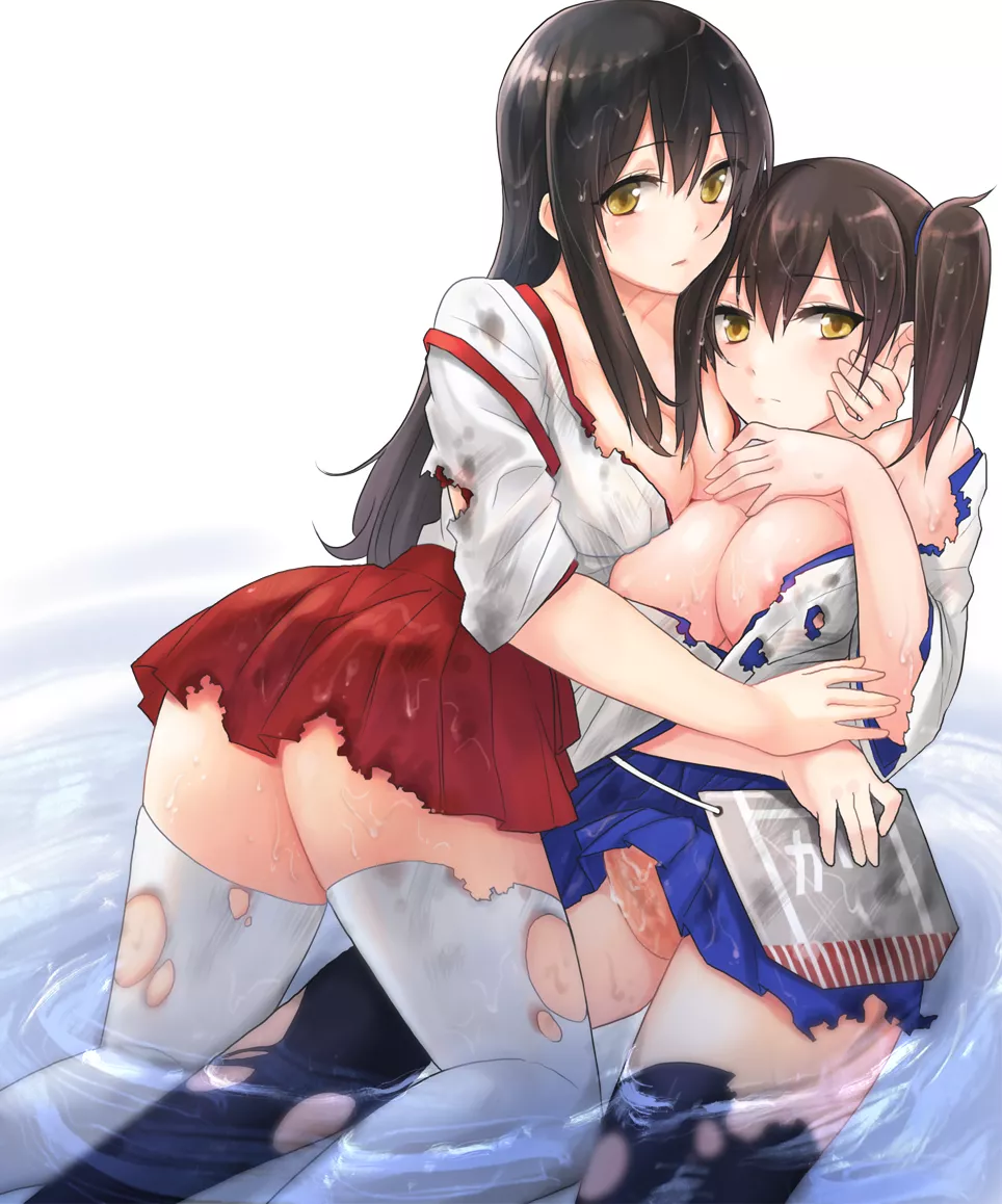 Akagi And Kaga Battle Damage (Fukuroumori) [Kantai Collection]