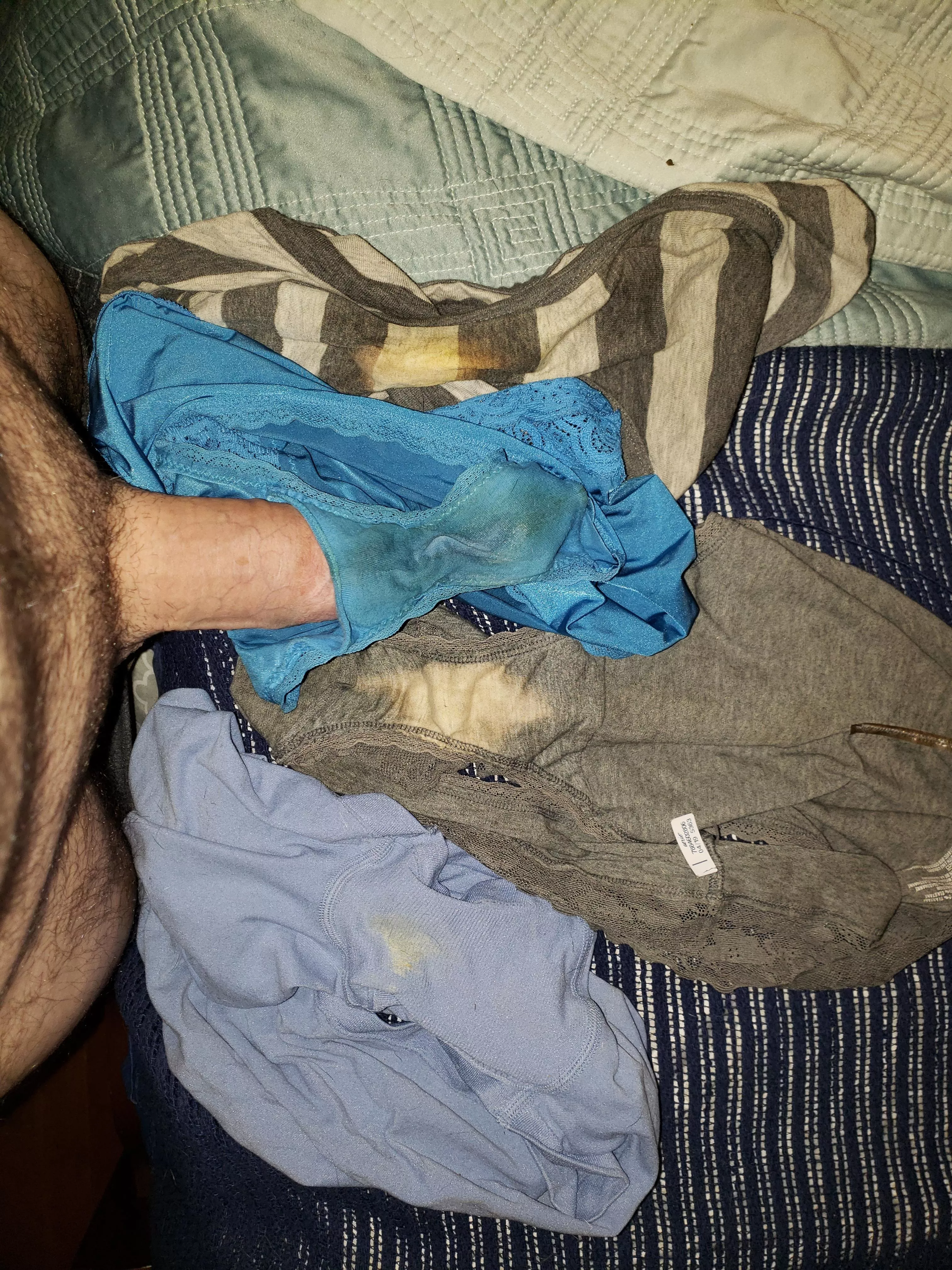 Always love when laundry day is delayed - wife's dirty, cummy panties for me to play with