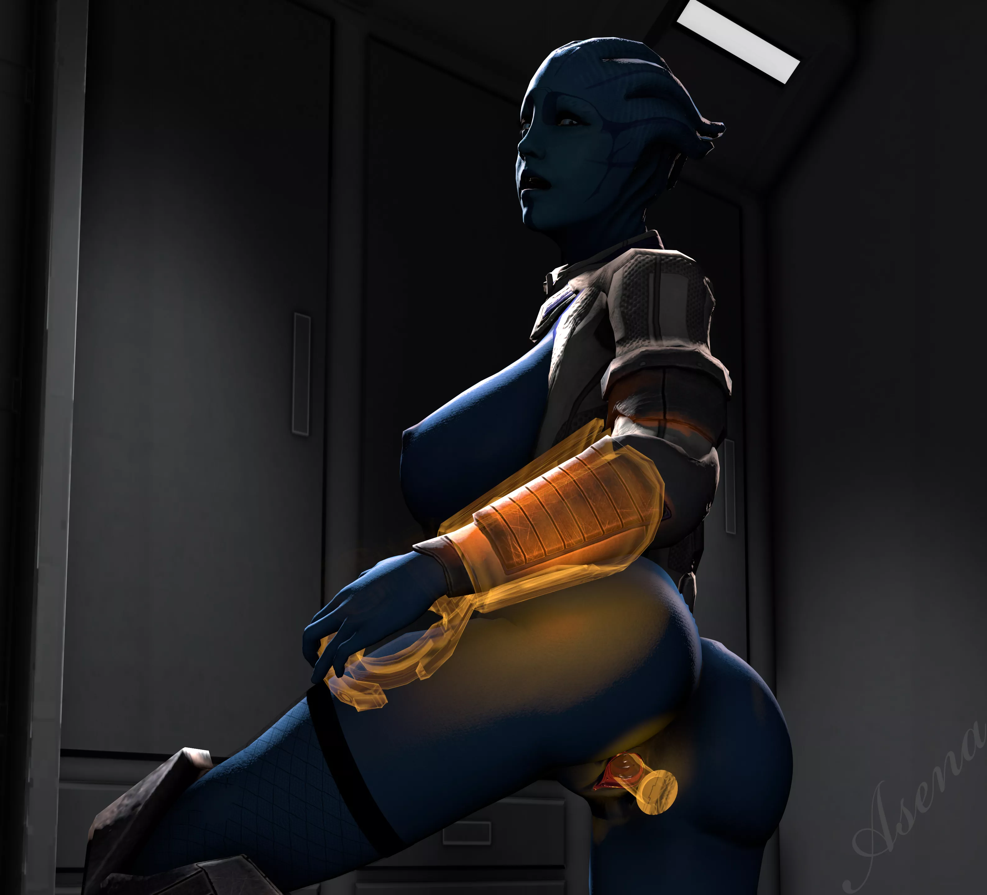 An Asari tests out the newest Omni-Tool feature (Asenakavosh)