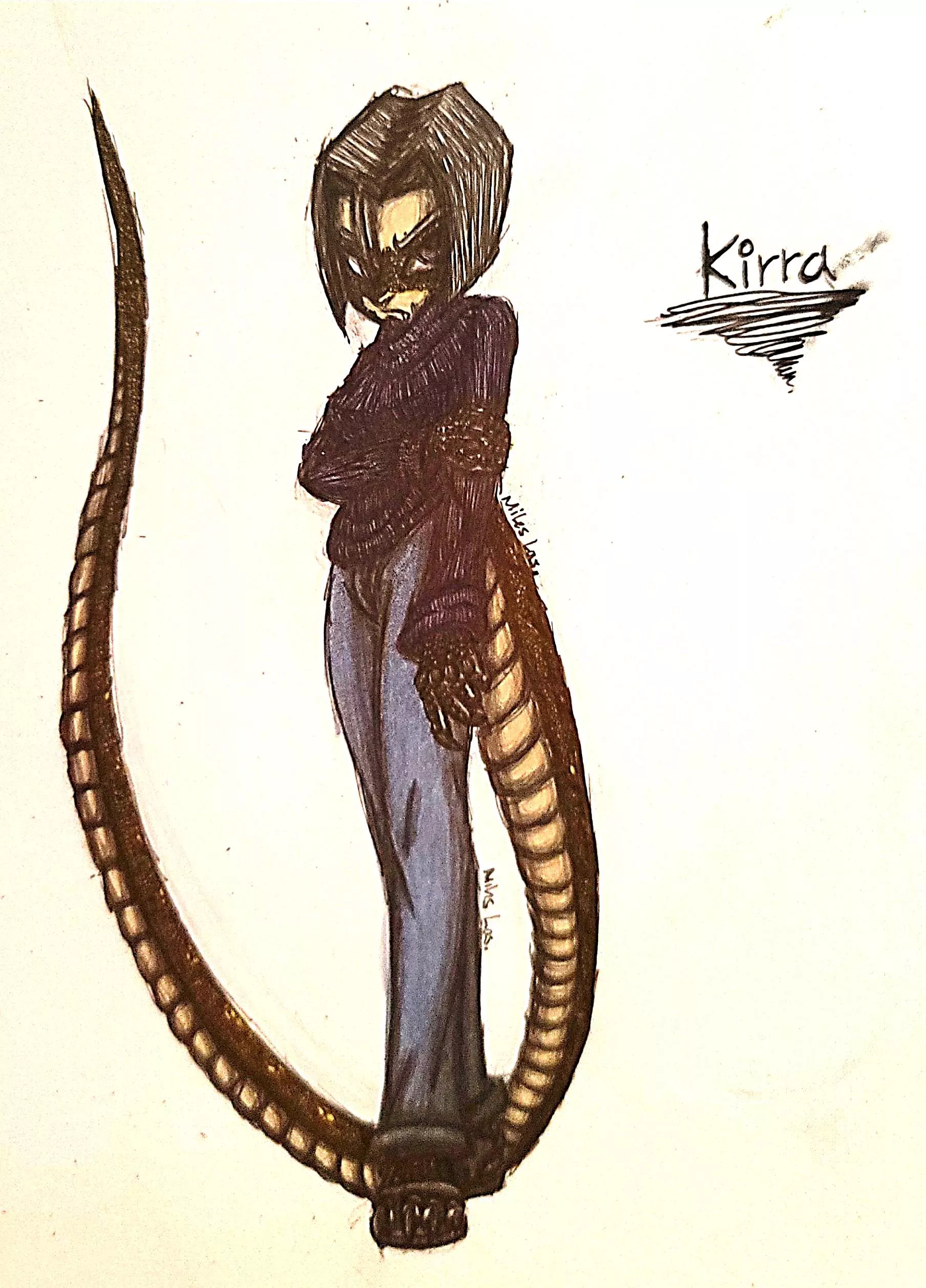 An OC I designed for a cap I posted recently. She's a very socially-anxious Perentie named Kirra.