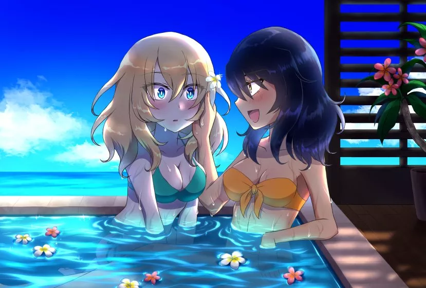 Andou and Oshida relaxing at a lovely resort. [Girls Und Panzer]