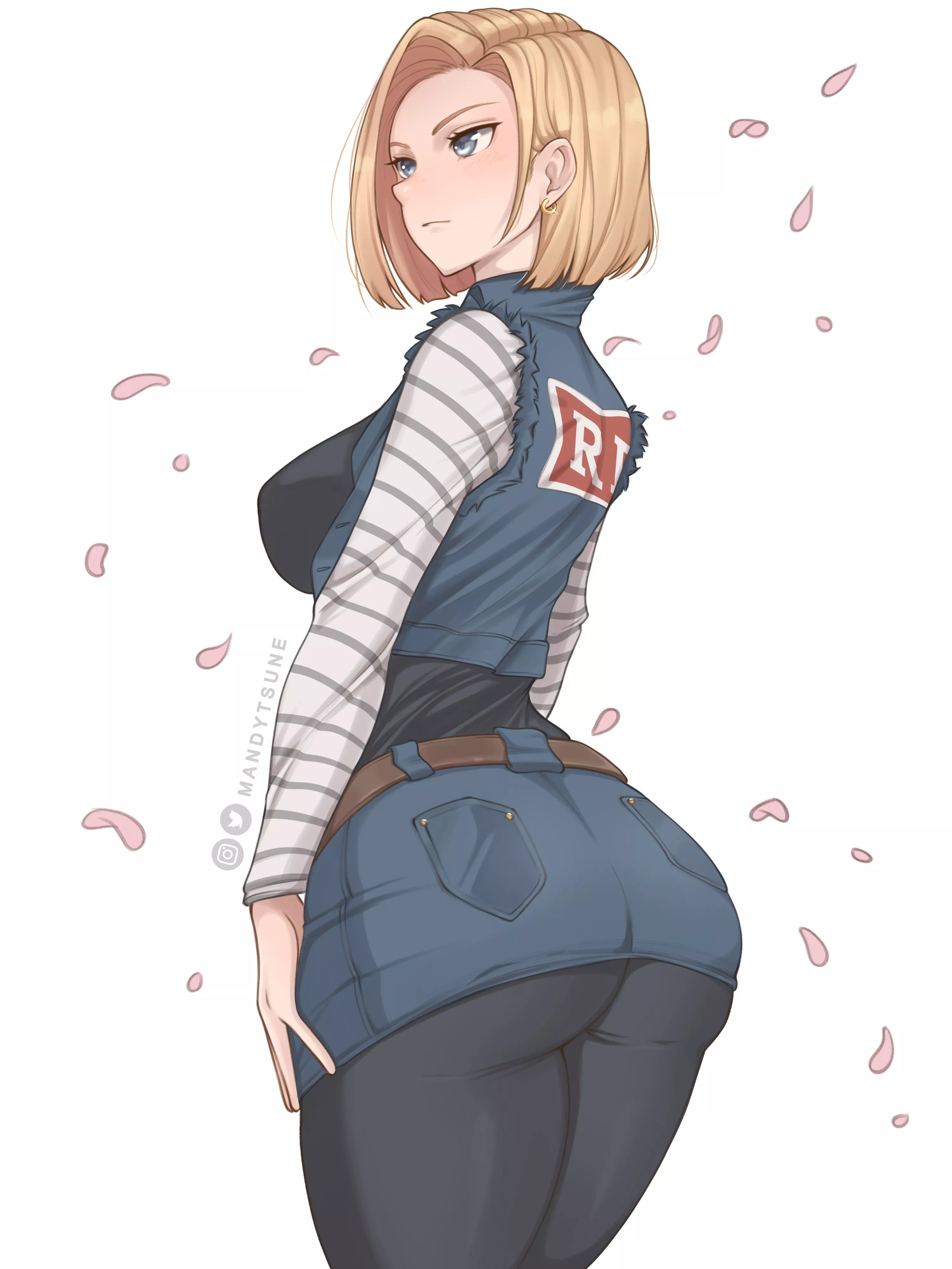 Android 18's trunk too strong for her skirt (Mandytsune)