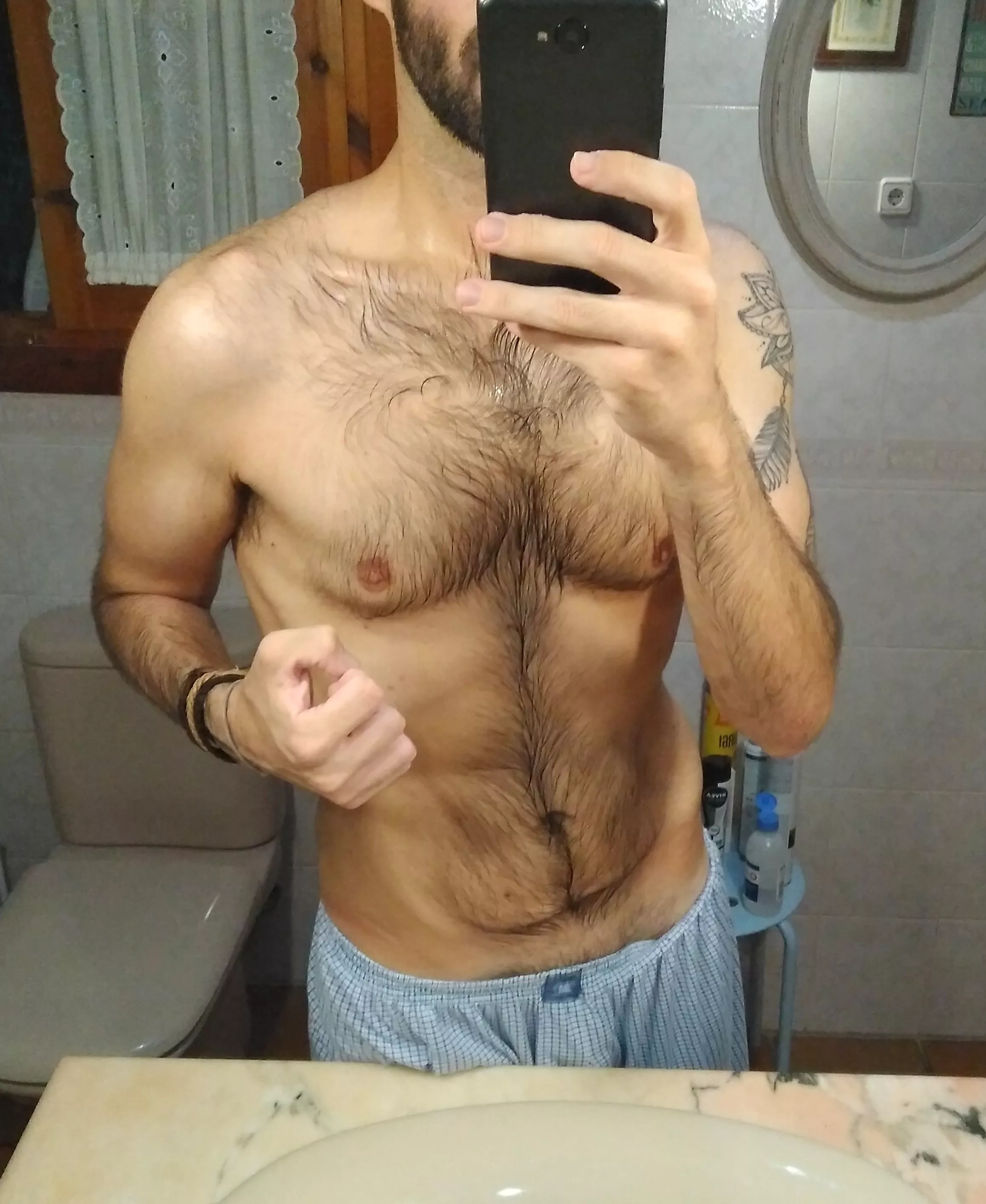 Are you guys into hairy chests that just got out of the shower?