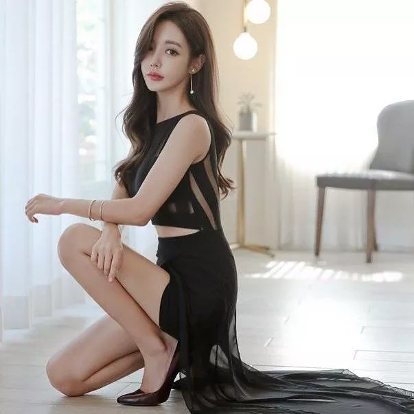 Asian Girl Black Stilettos