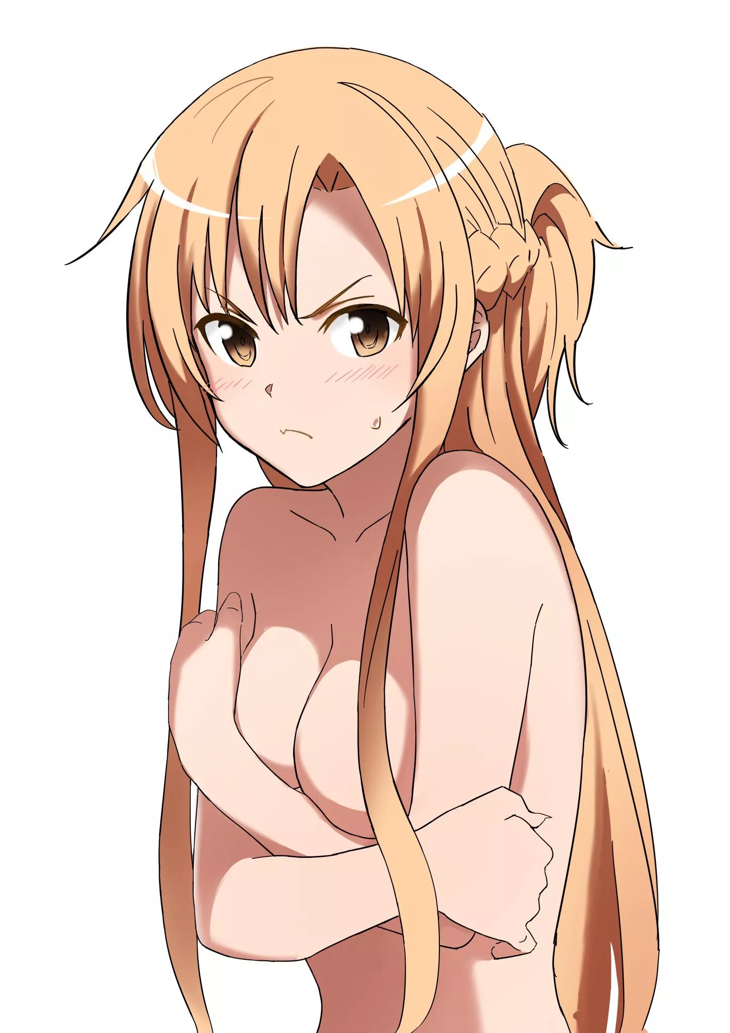 Asuna covering her boobs