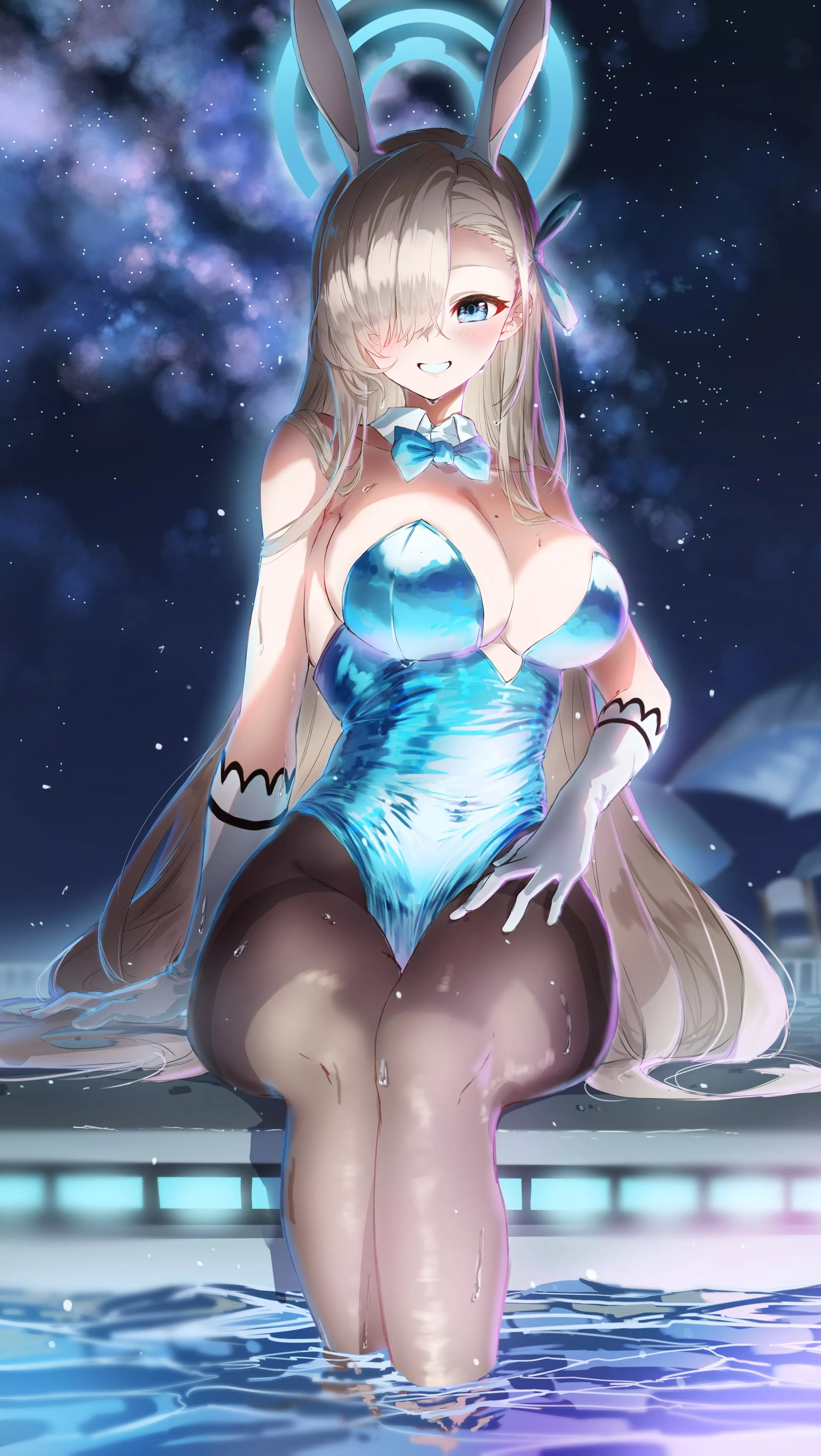 Asuna sitting poolside