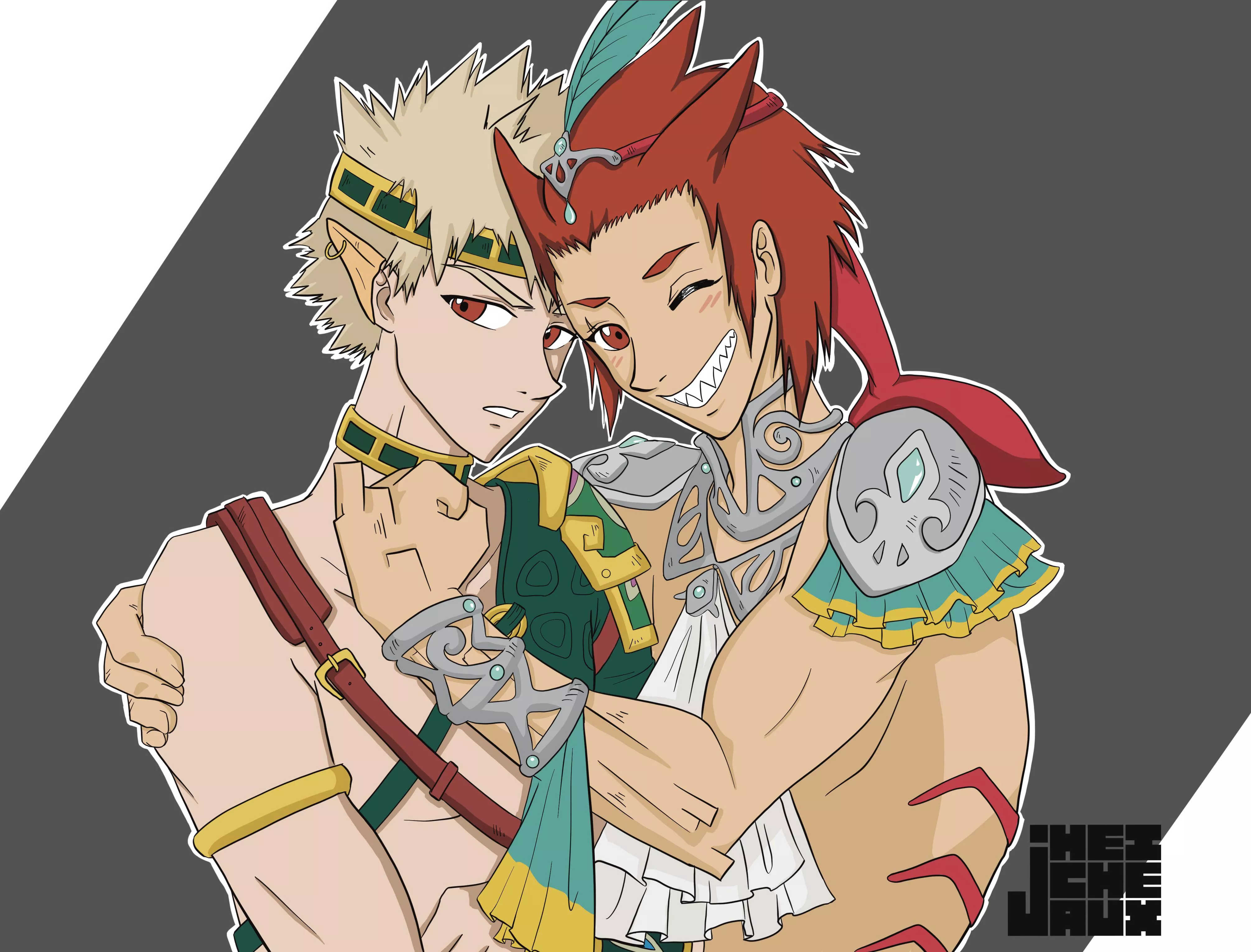 Bakugou and Kirishima dressed up as Link and Prince Sidon for Halloween! 🎃 [My Hero Academia] by jheicheaux