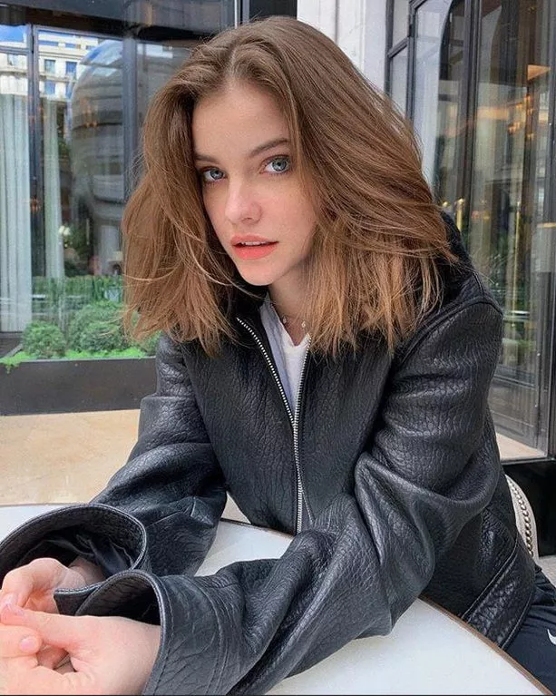 Barbara Palvin leather jacket