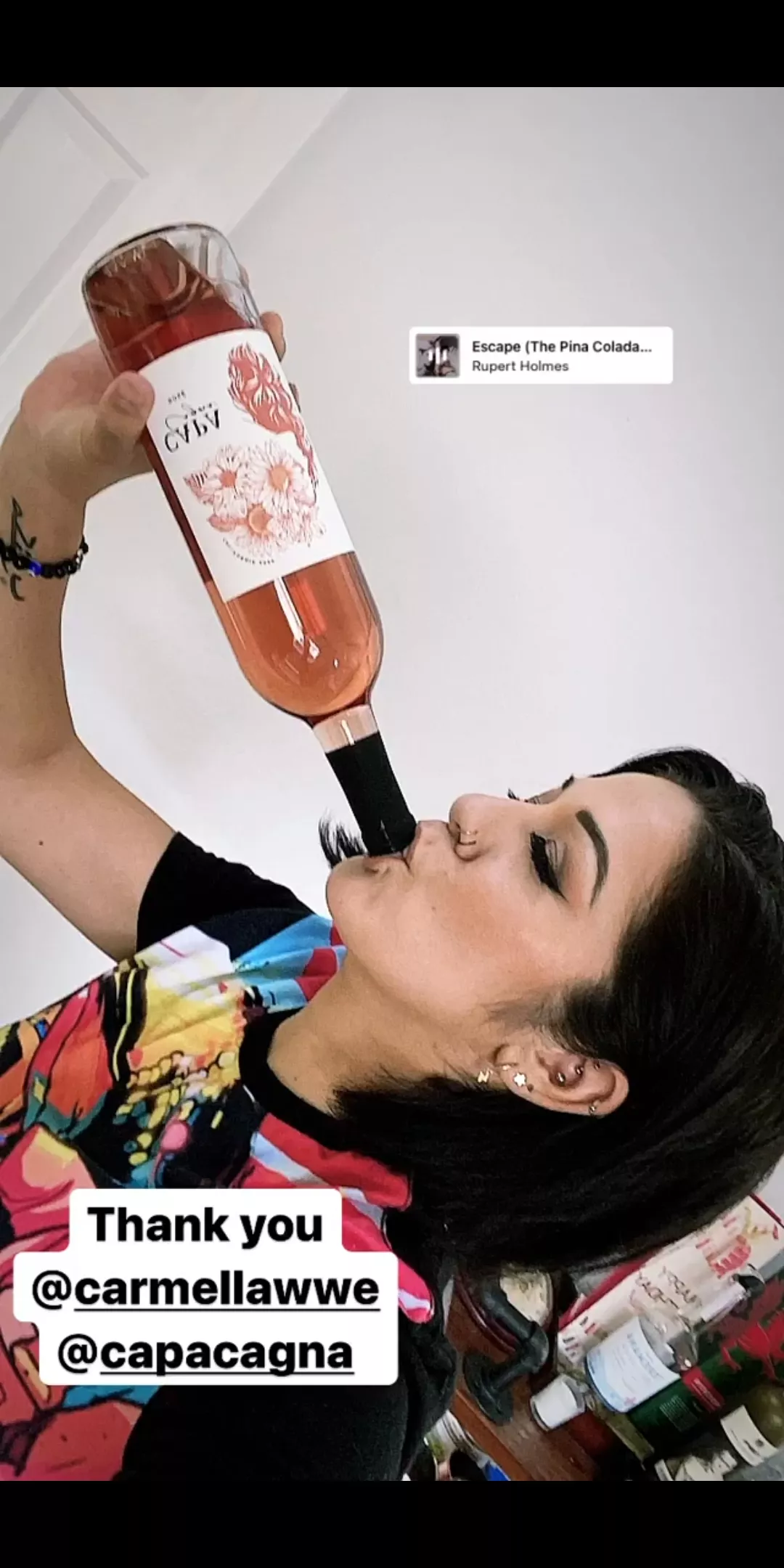 Bayley enjoying some wine